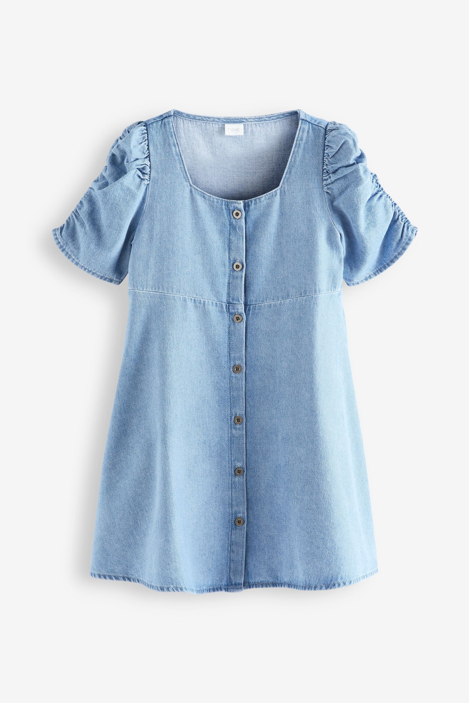 Blue Denim Ruched Sleeve Tea Dress (3-16yrs)