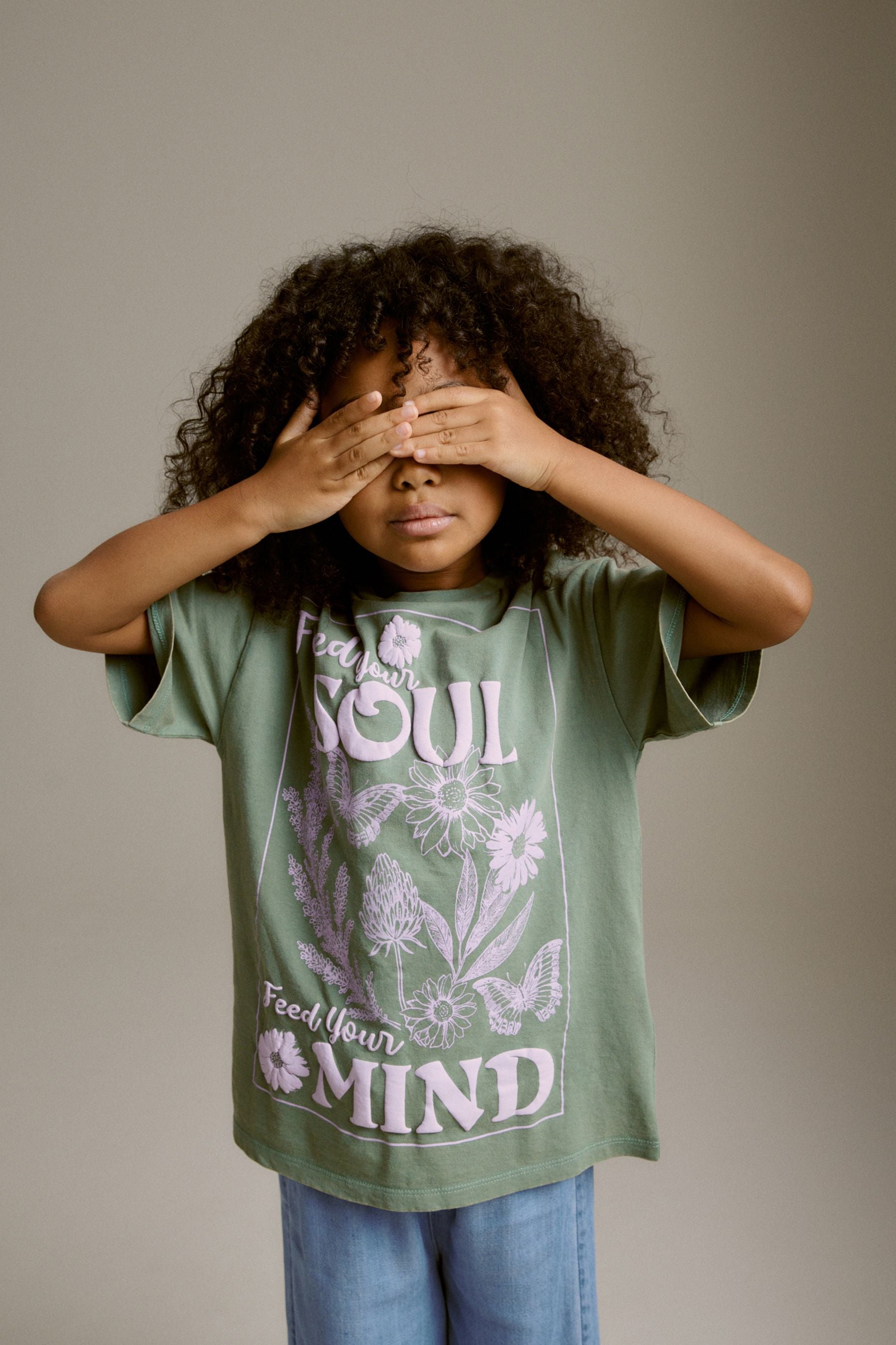 Green Washed Flower Oversized Graphic T-Shirt (3-16yrs)