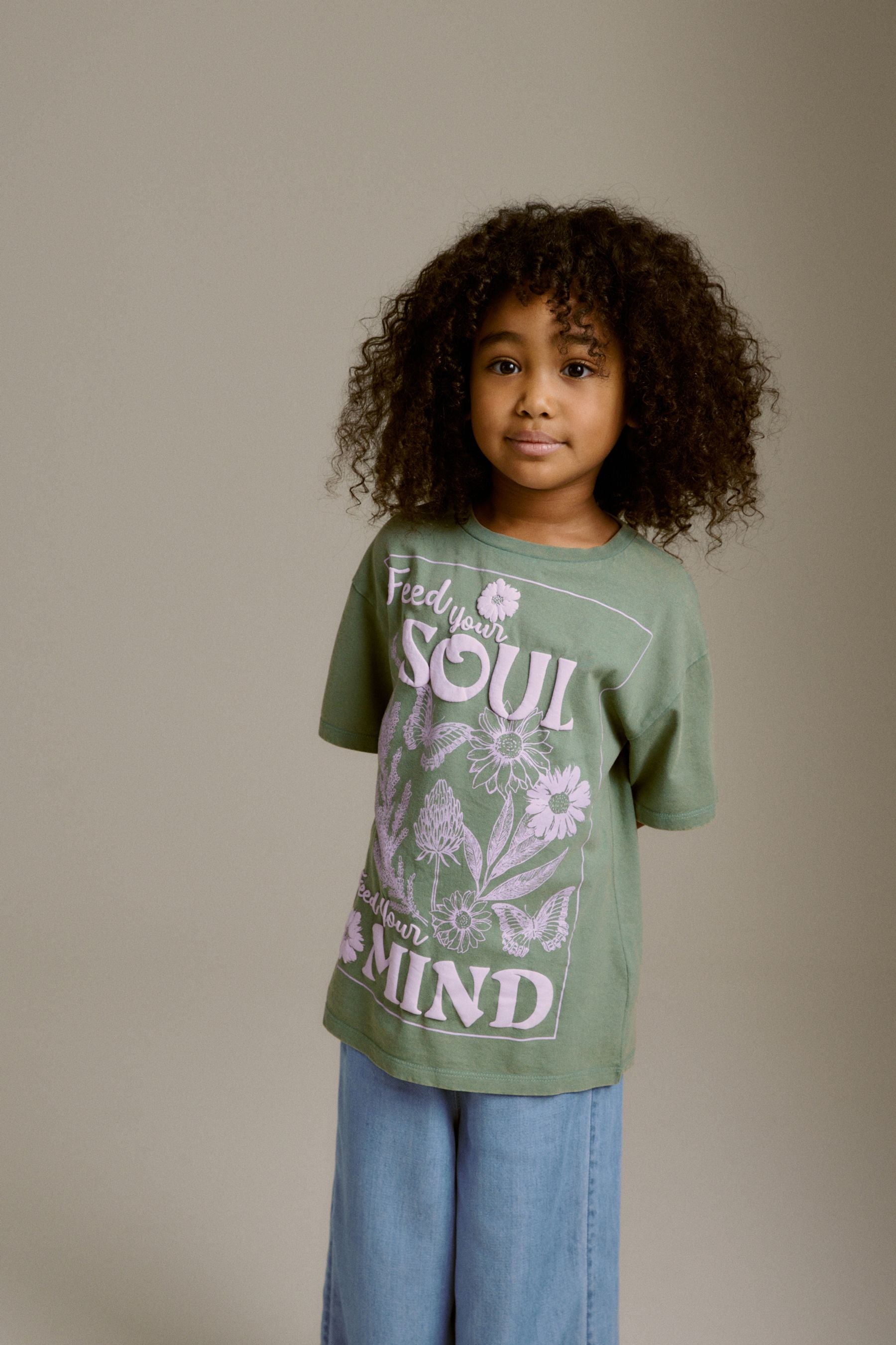 Green Washed Flower Oversized Graphic T-Shirt (3-16yrs)