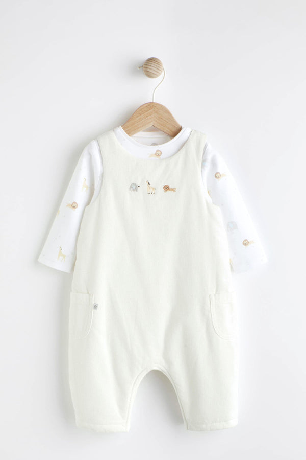 White Corduroy Baby Dungarees And Bodysuit Set (0mths-2yrs)