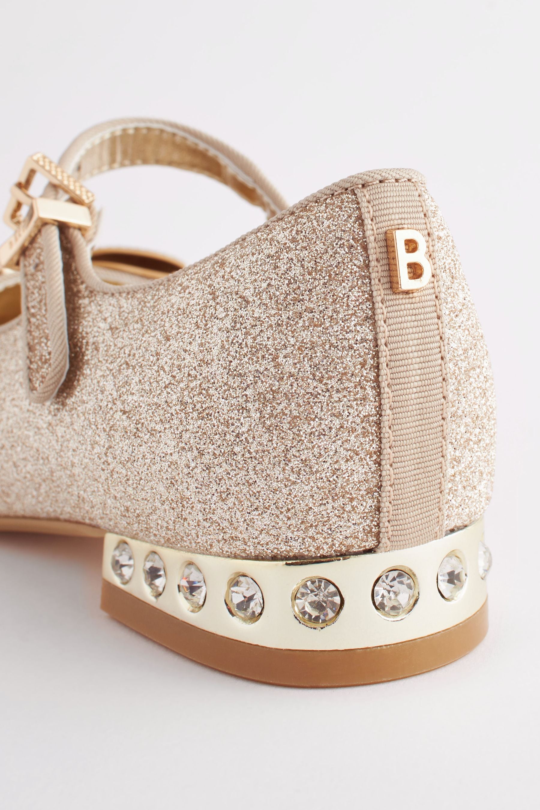 Baker by Ted Baker Girls Gold Glitter Shoes with Rhinestone Bow