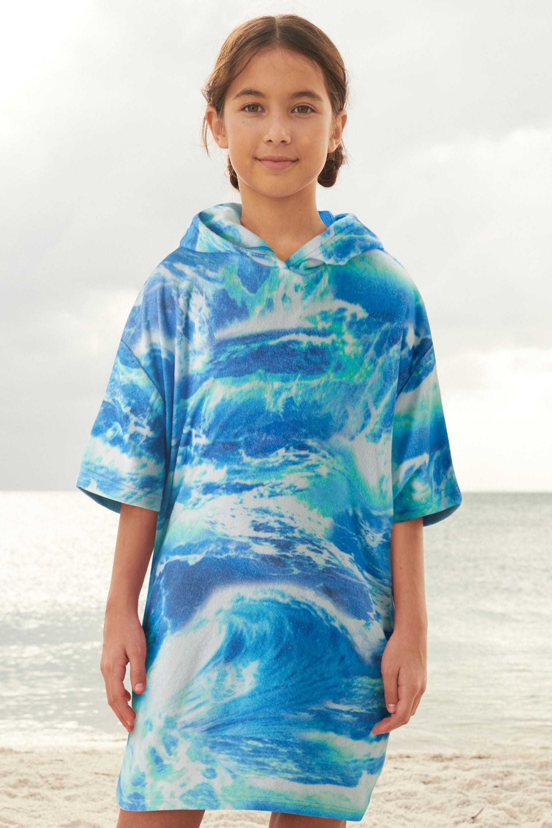 Blue TowelIing Tie Dye Poncho