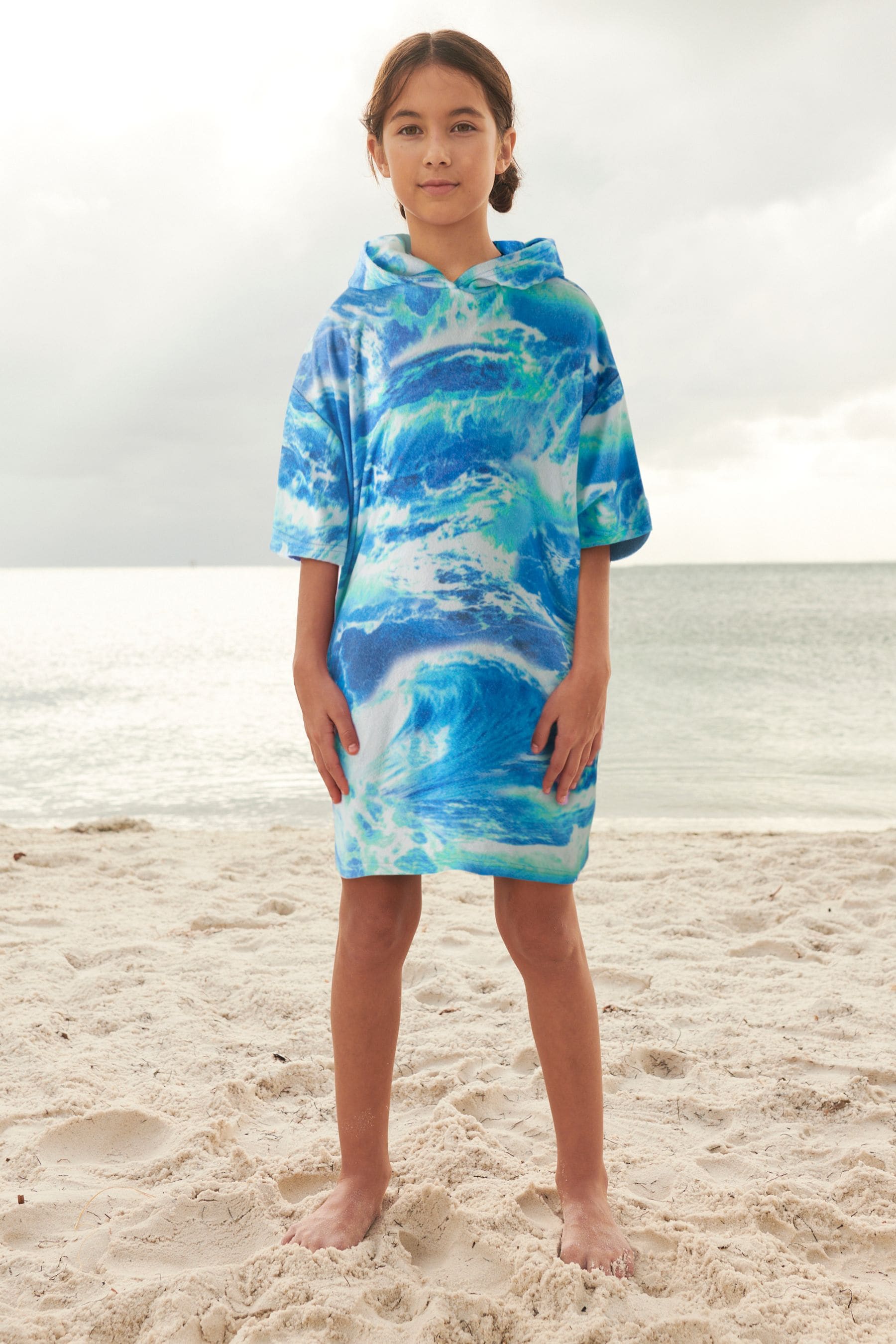 Blue TowelIing Tie Dye Poncho