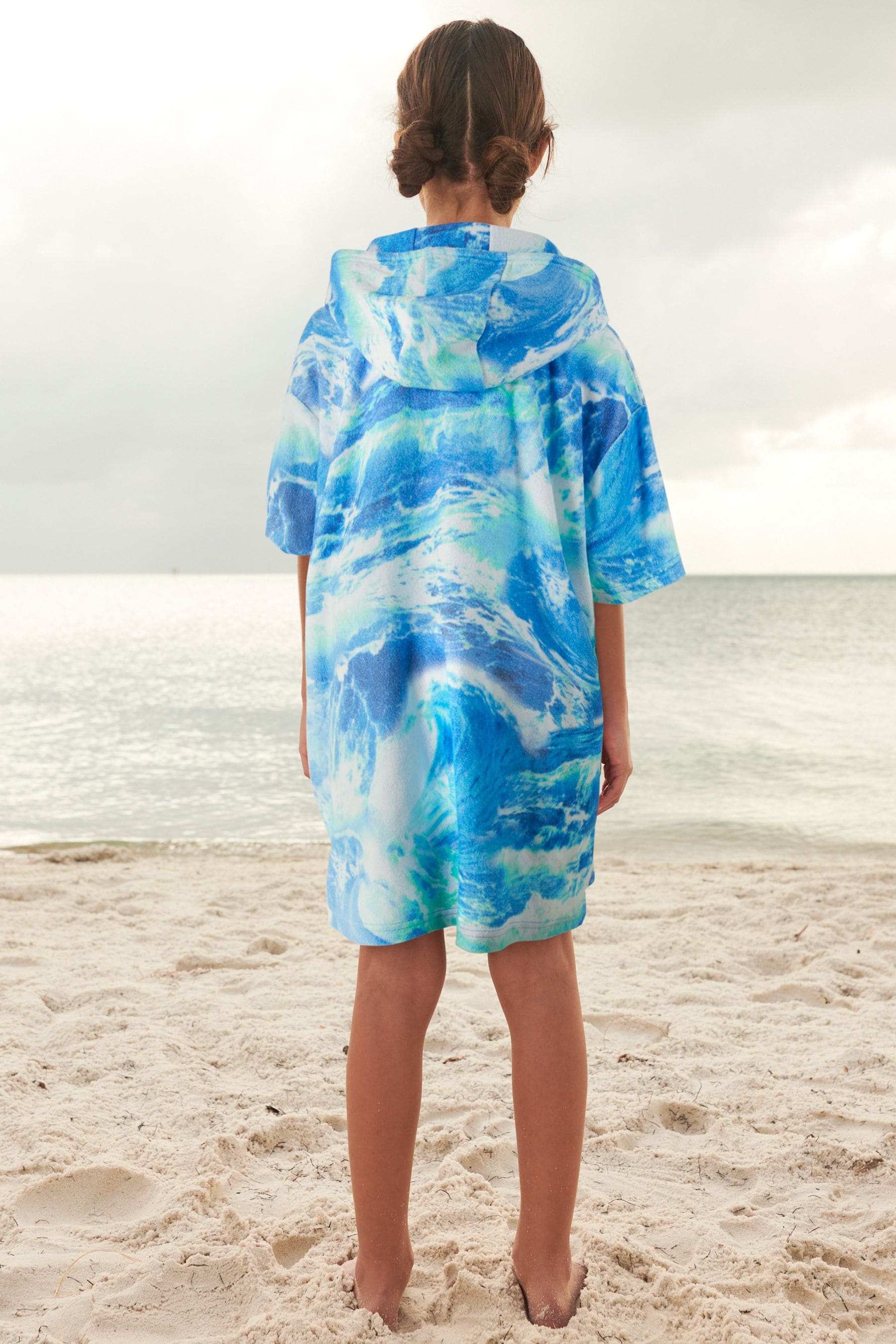 Blue TowelIing Tie Dye Poncho