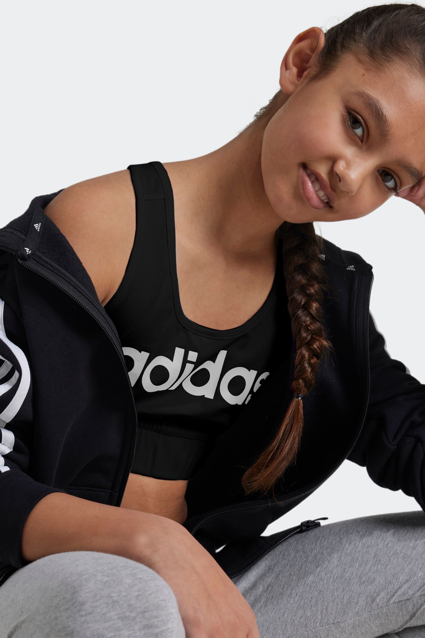 adidas Black Essentials Linear Logo Cotton Bra Top