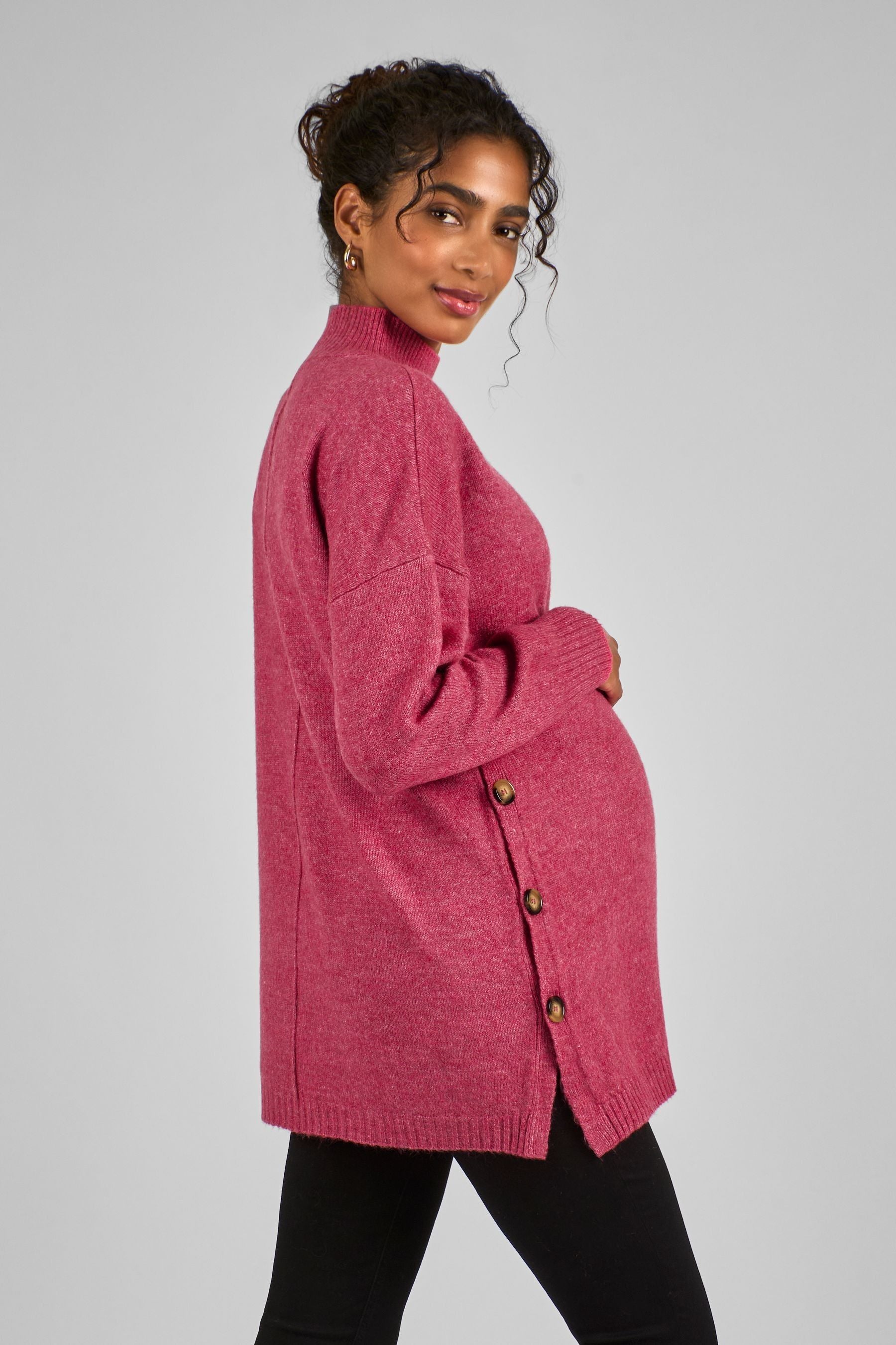 Pink JoJo Maman Bébé Turtle Neck Maternity & Nursing Jumper