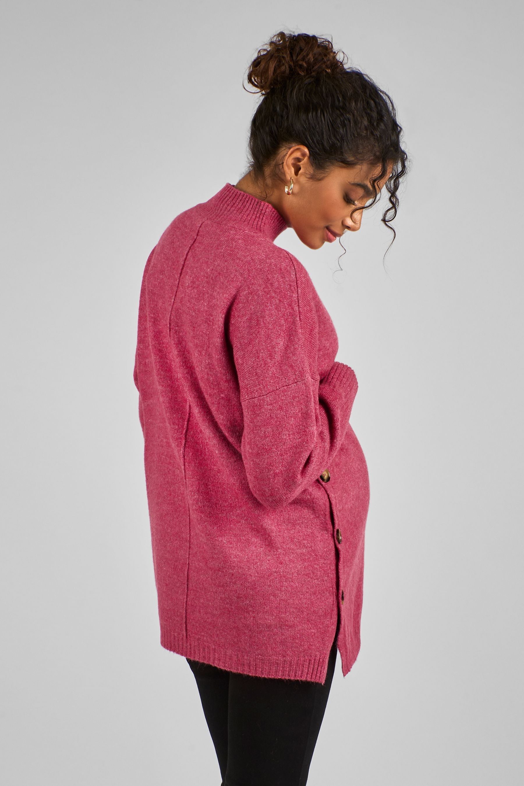 Pink JoJo Maman Bébé Turtle Neck Maternity & Nursing Jumper