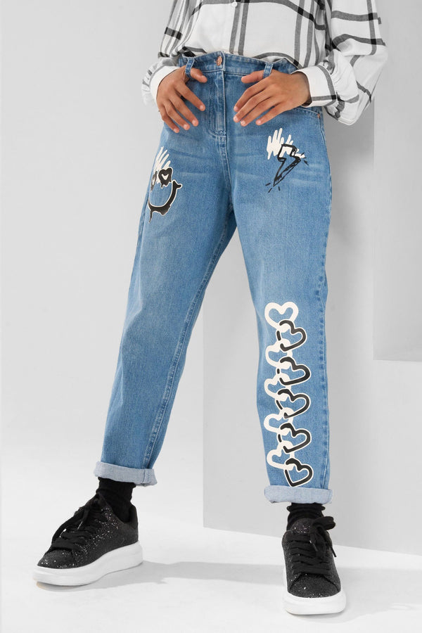 Angel & Rocket Blue Mollie Graffiti Denim 100% Cotton Jeans