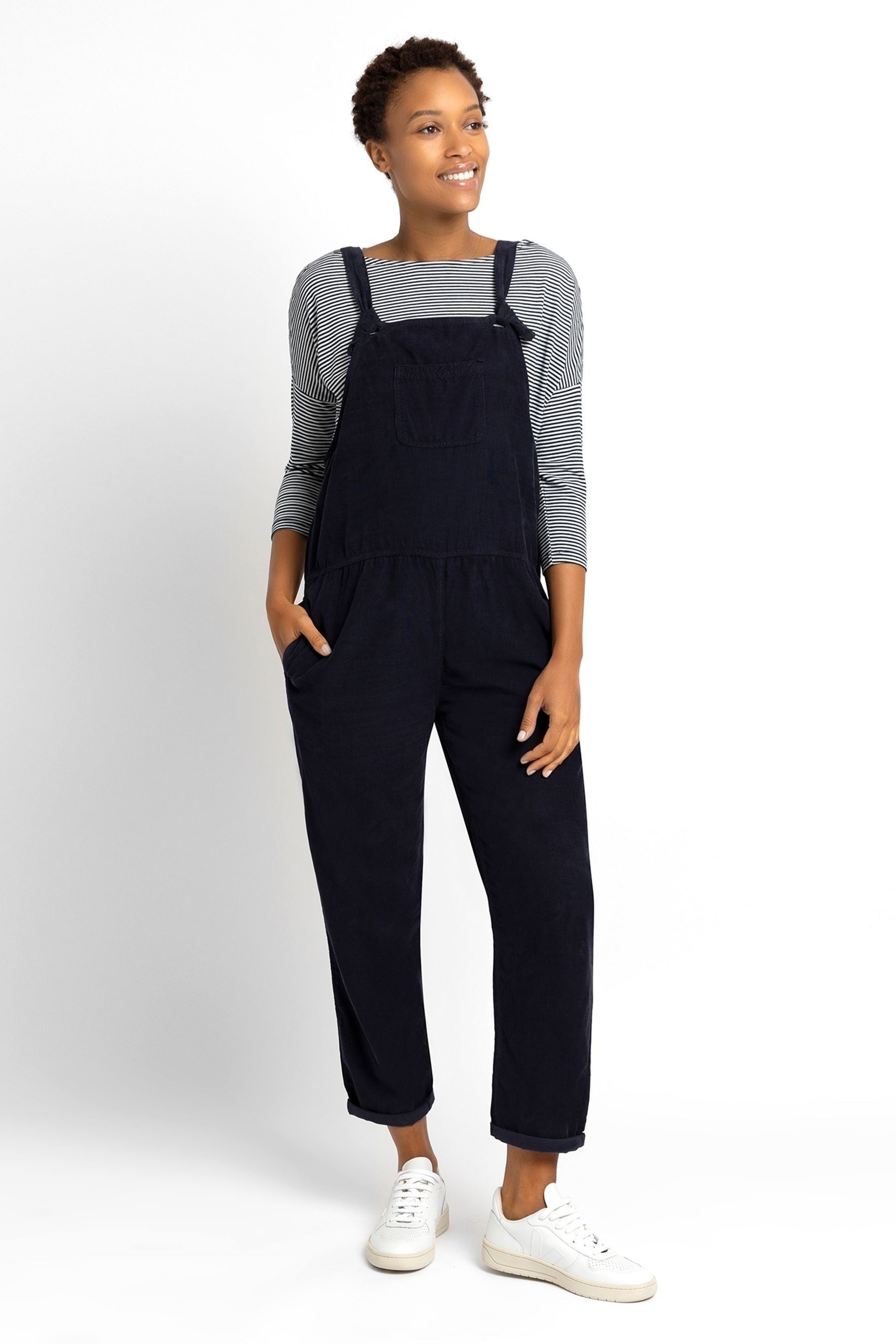 Navy JoJo Maman Bébé Cord Maternity Dungarees