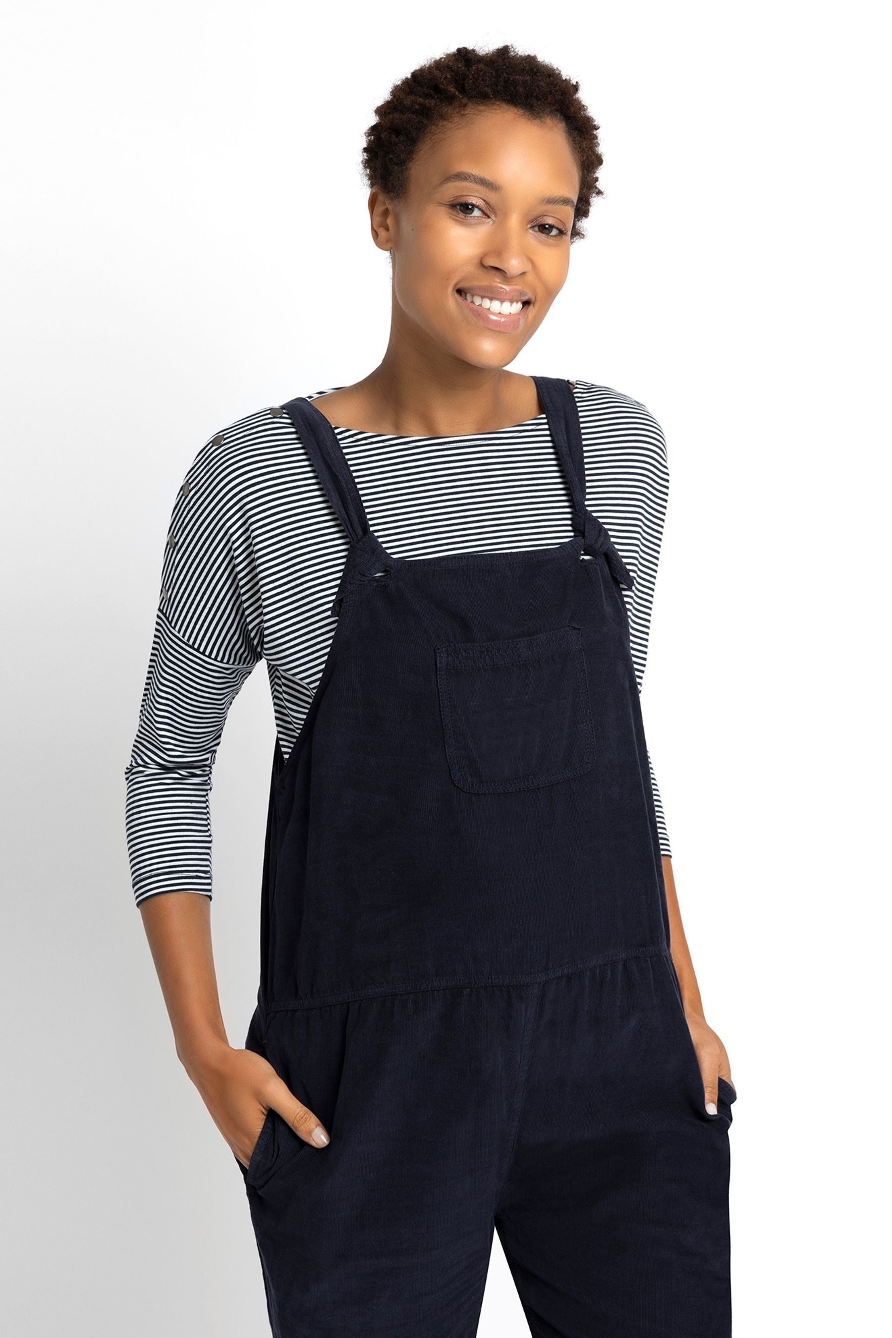 Navy JoJo Maman Bébé Cord Maternity Dungarees