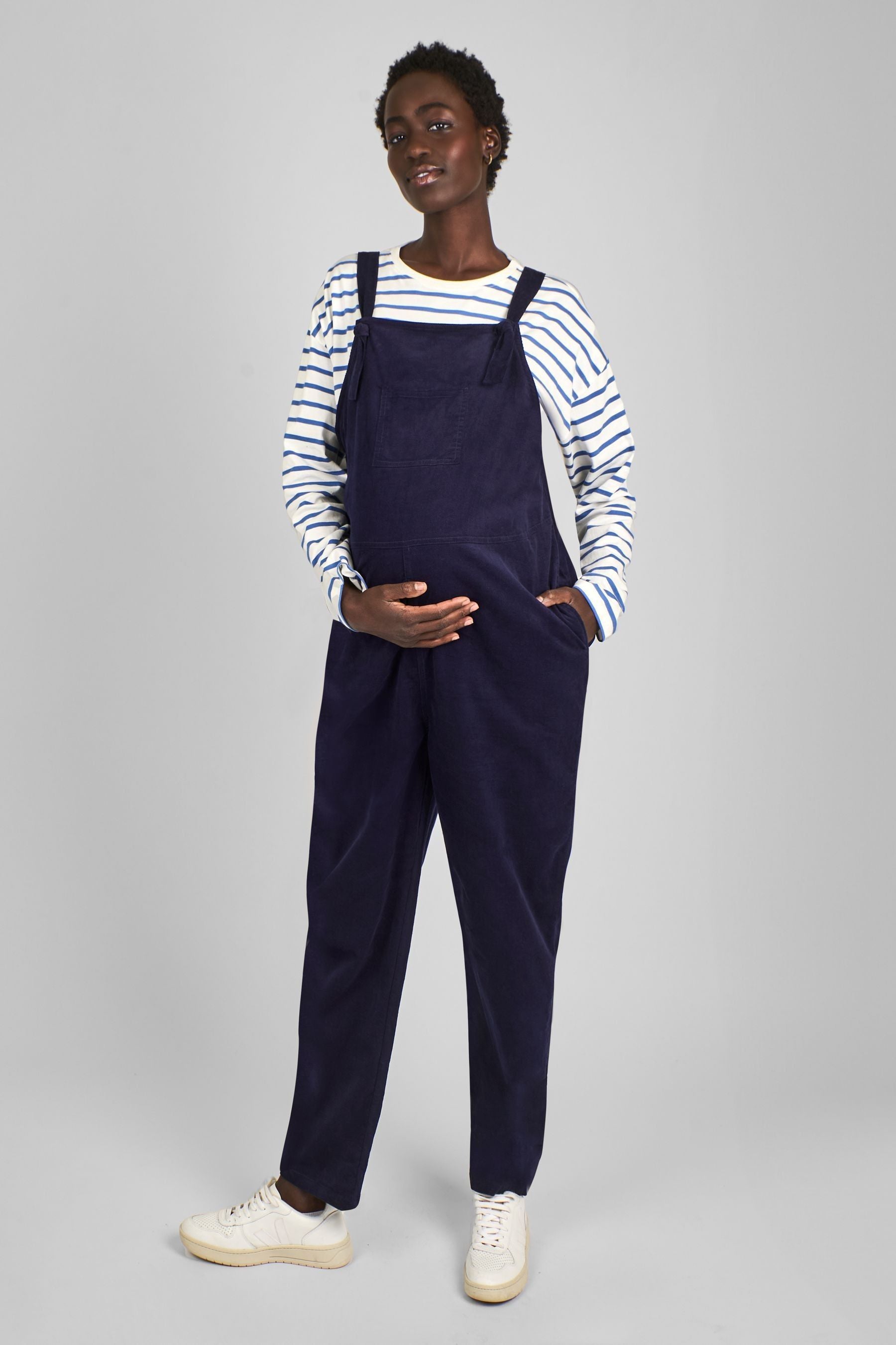 JoJo Maman Bébé Navy Cord Maternity Dungarees