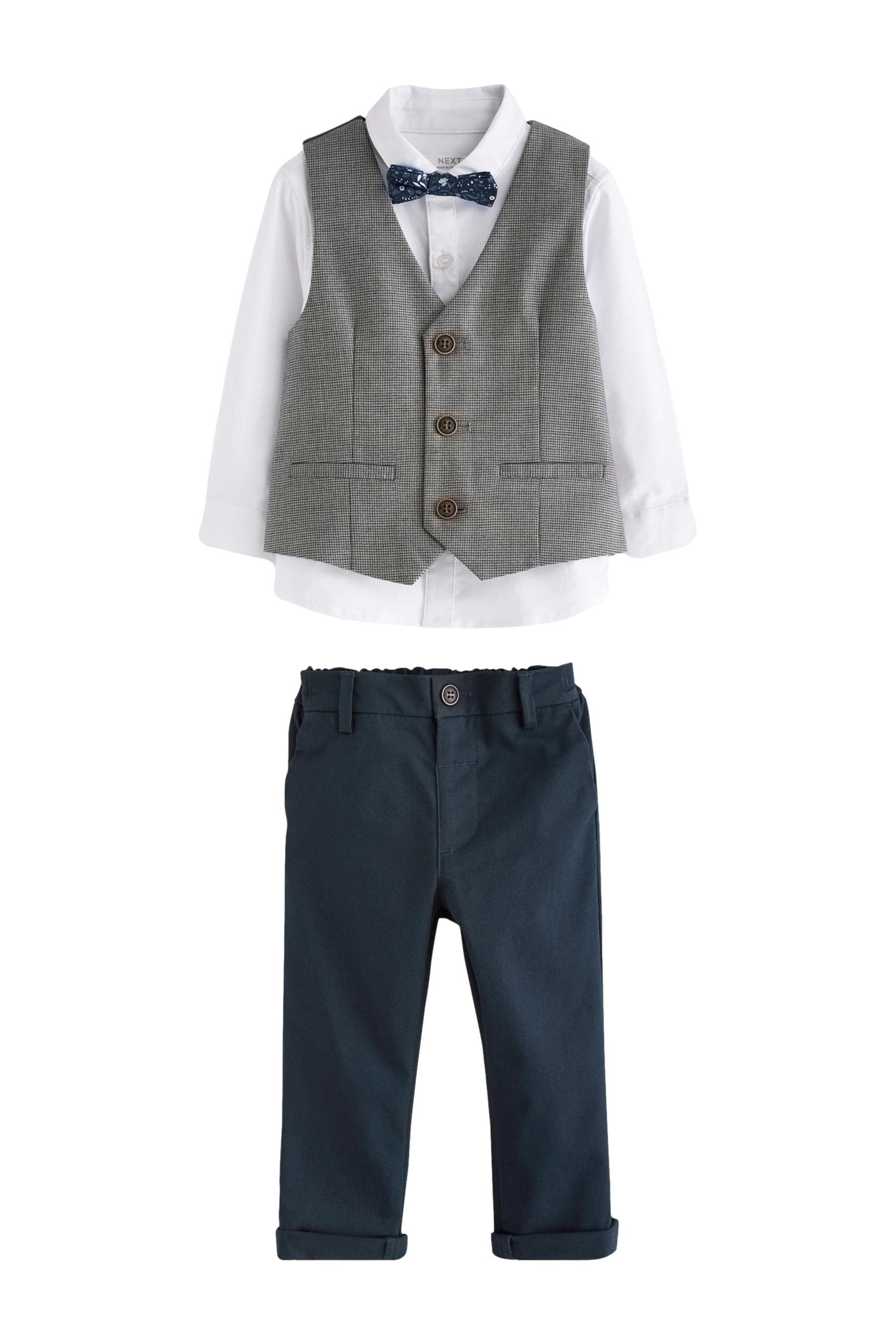 Grey Dogtooth Waistcoat, Shirt, Trousers & Bow Tie Set (3mths-9yrs)