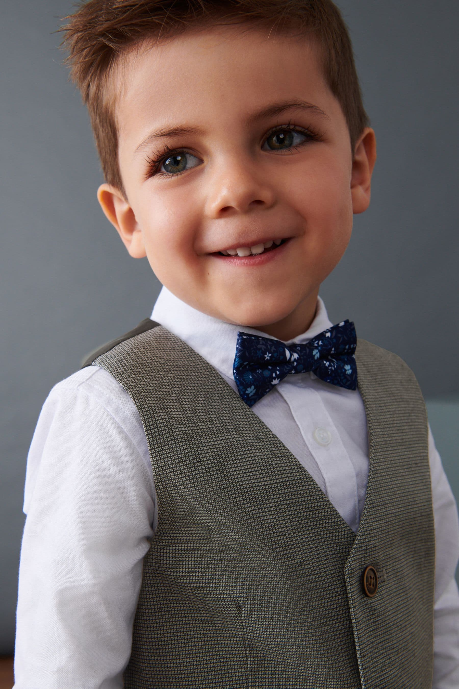 Grey Dogtooth Waistcoat, Shirt And Bow Tie Set (3mths-9yrs)