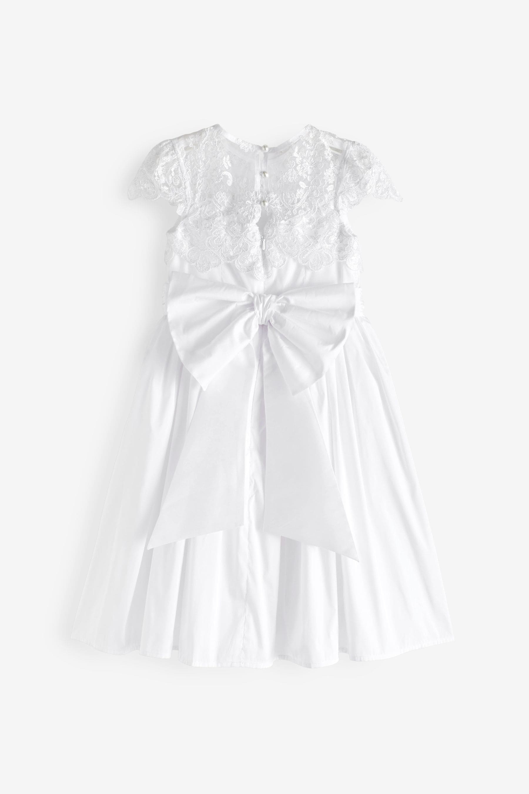 White Lace Bodice Flower Girl Bow Dress (3-16yrs)