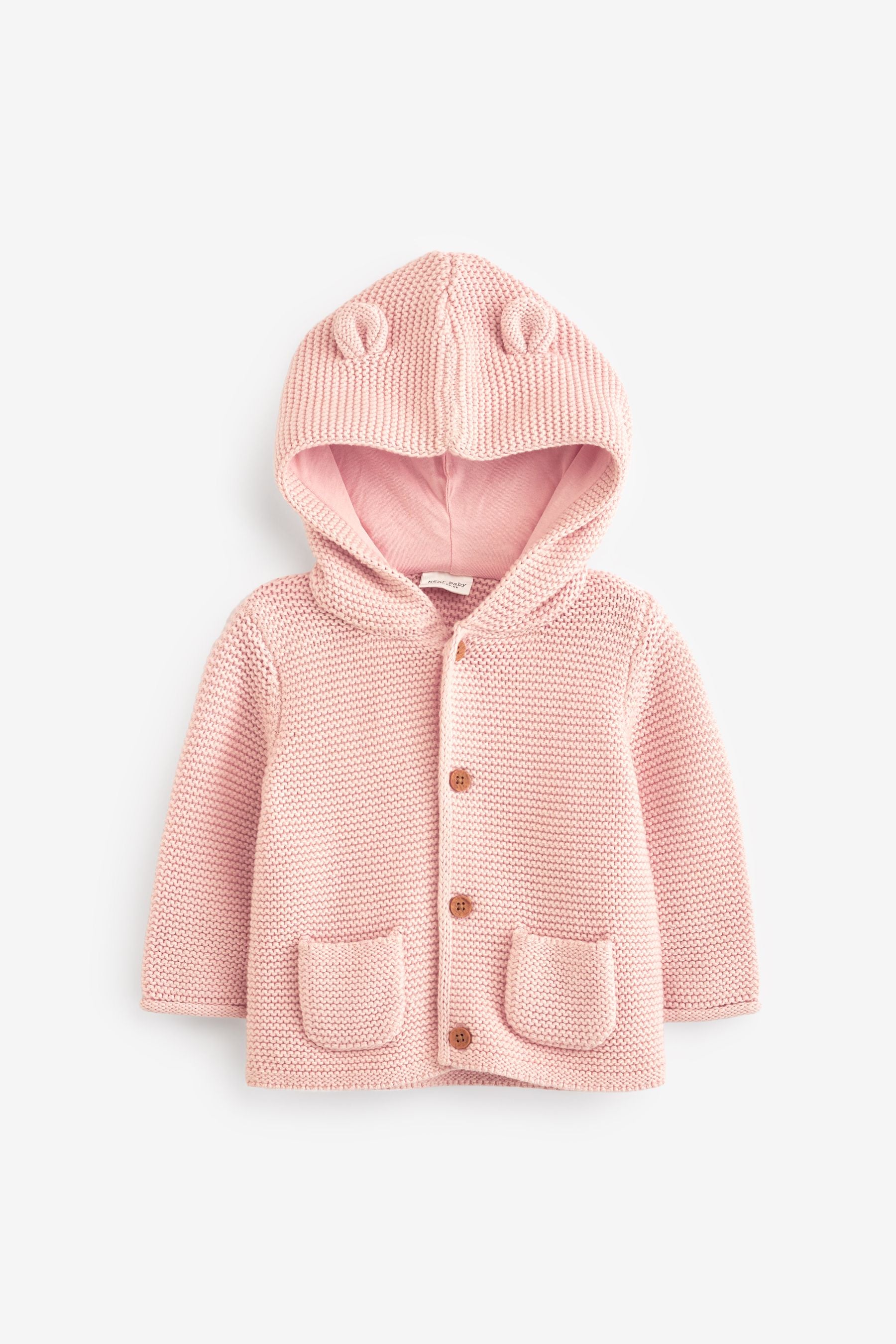 Pale Pink Knitted Baby Ear Hooded Cardigan (0mths-2yrs)