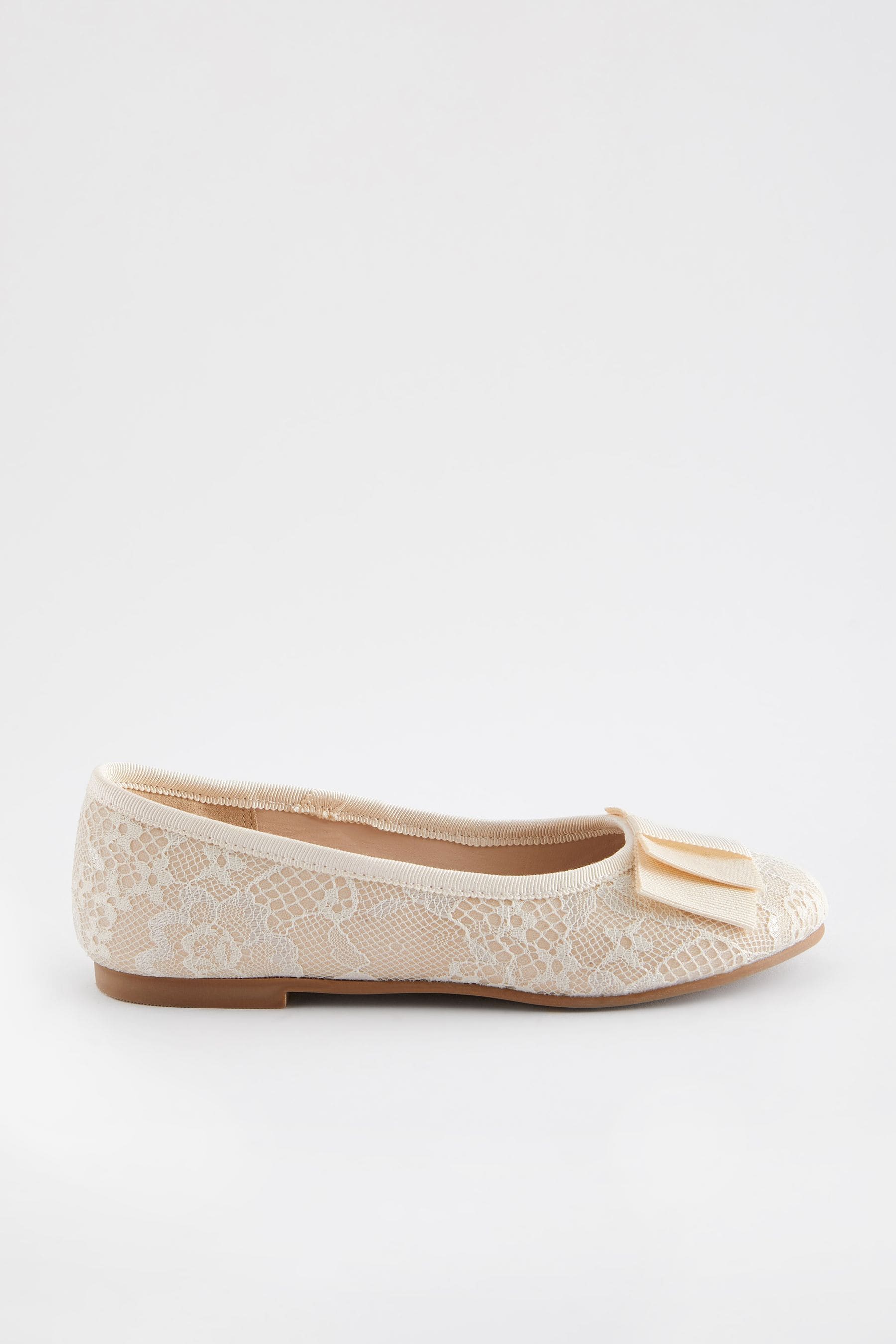 Ivory Lace Bow Occasion Ballerinas Shoes