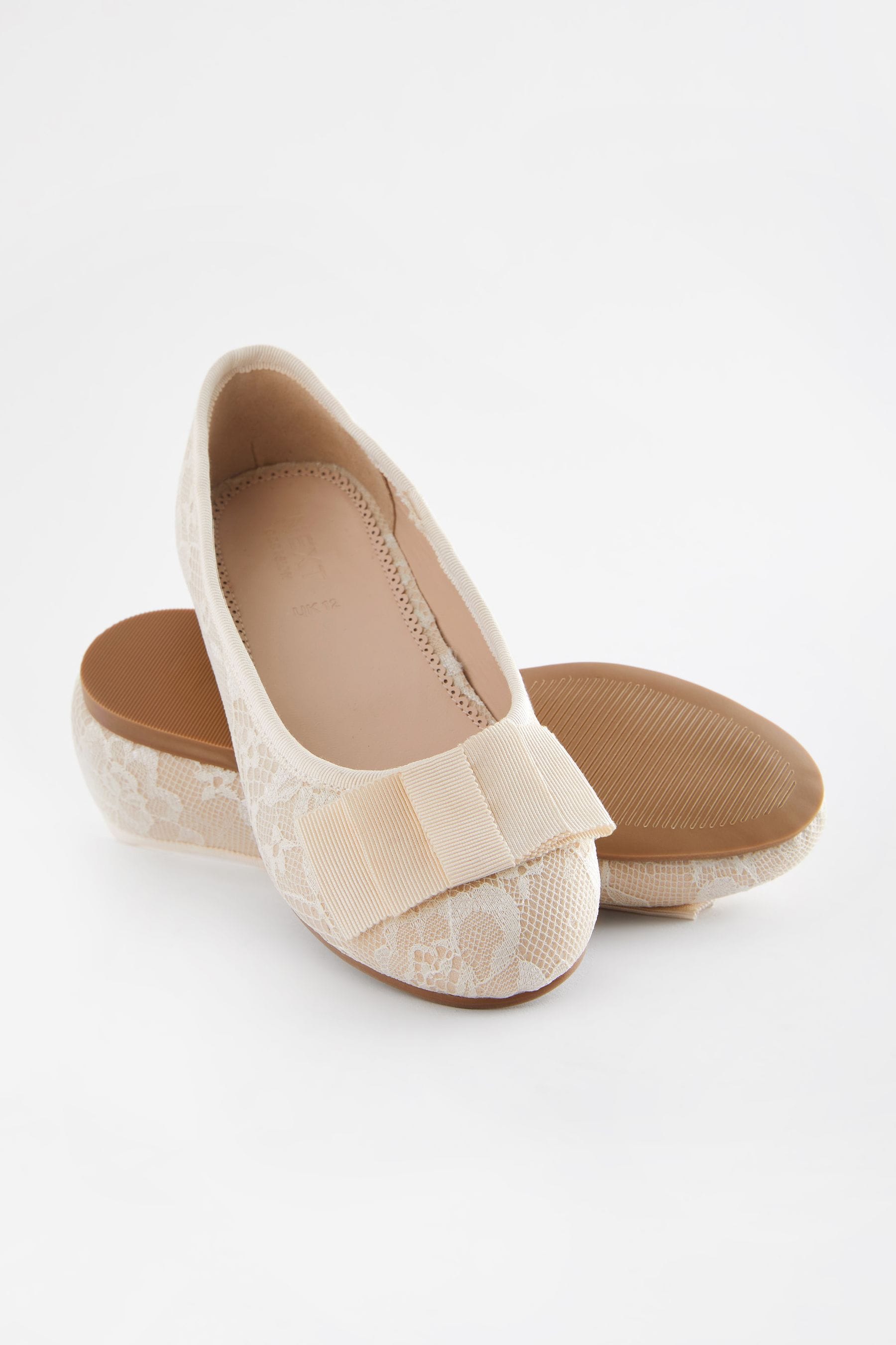 Ivory Lace Bow Occasion Ballerinas Shoes