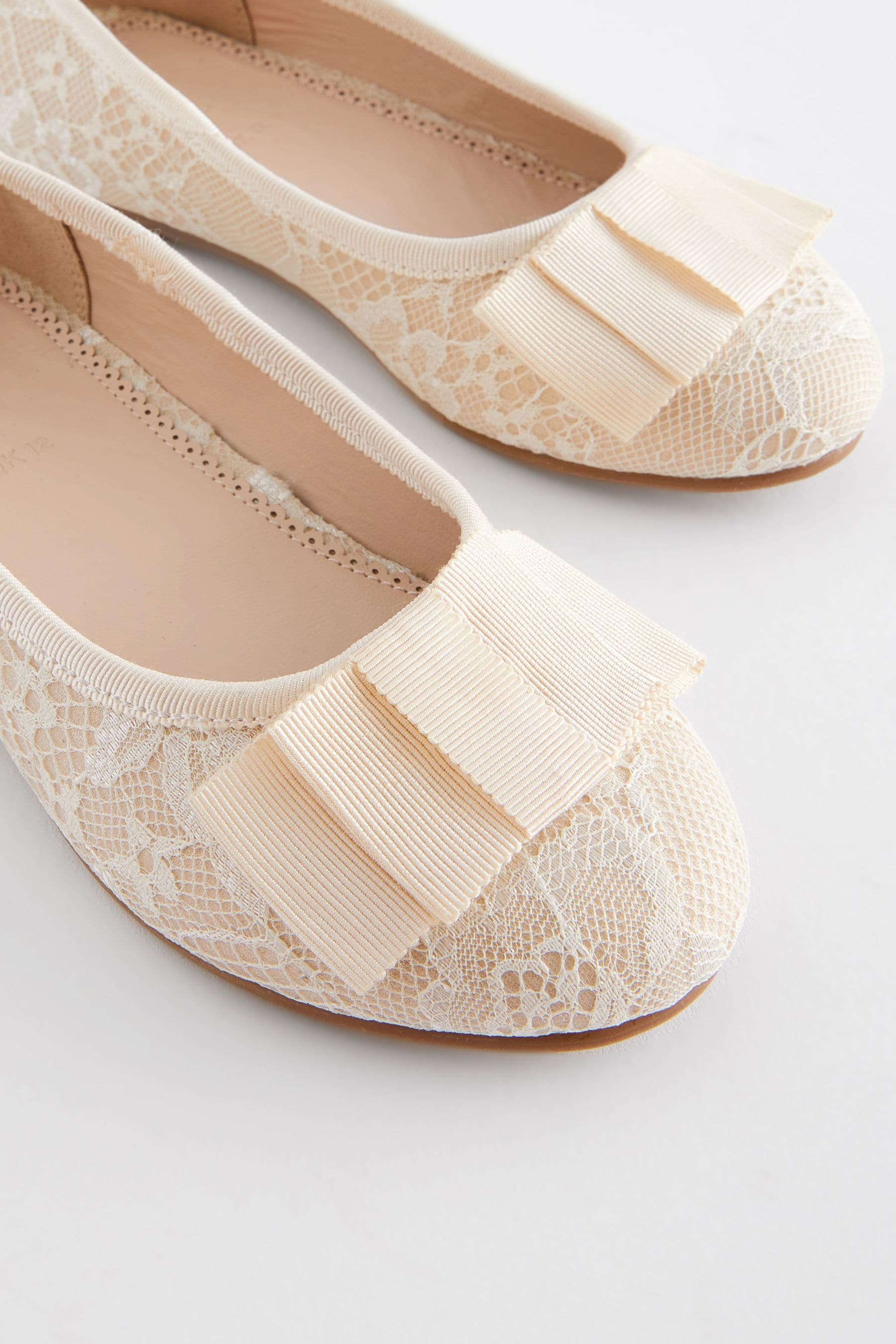 Ivory Lace Bow Occasion Ballerinas Shoes