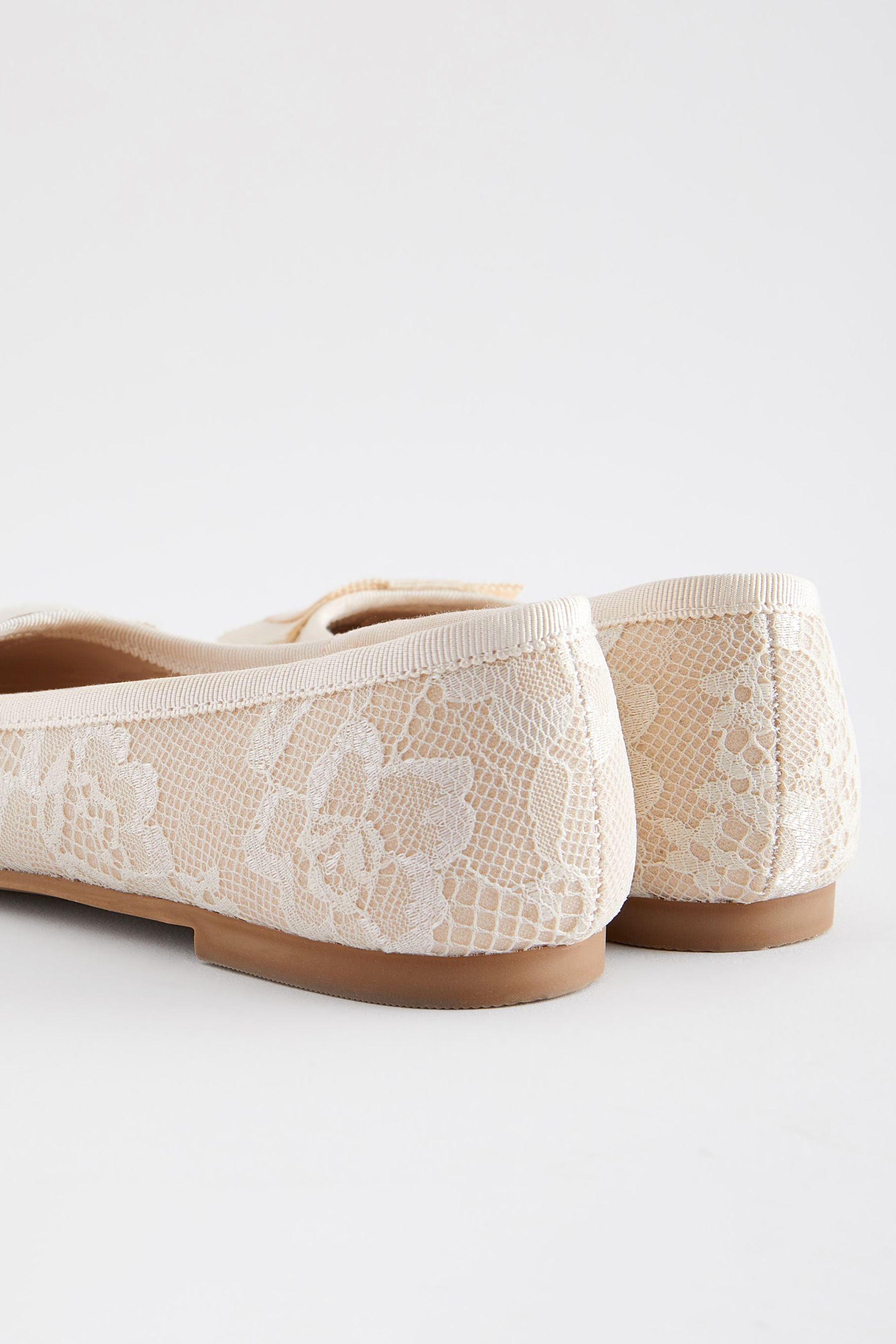 Ivory Lace Bow Occasion Ballerinas Shoes