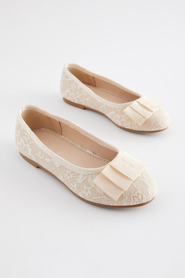 Ivory Lace Bow Occasion Ballerinas Shoes