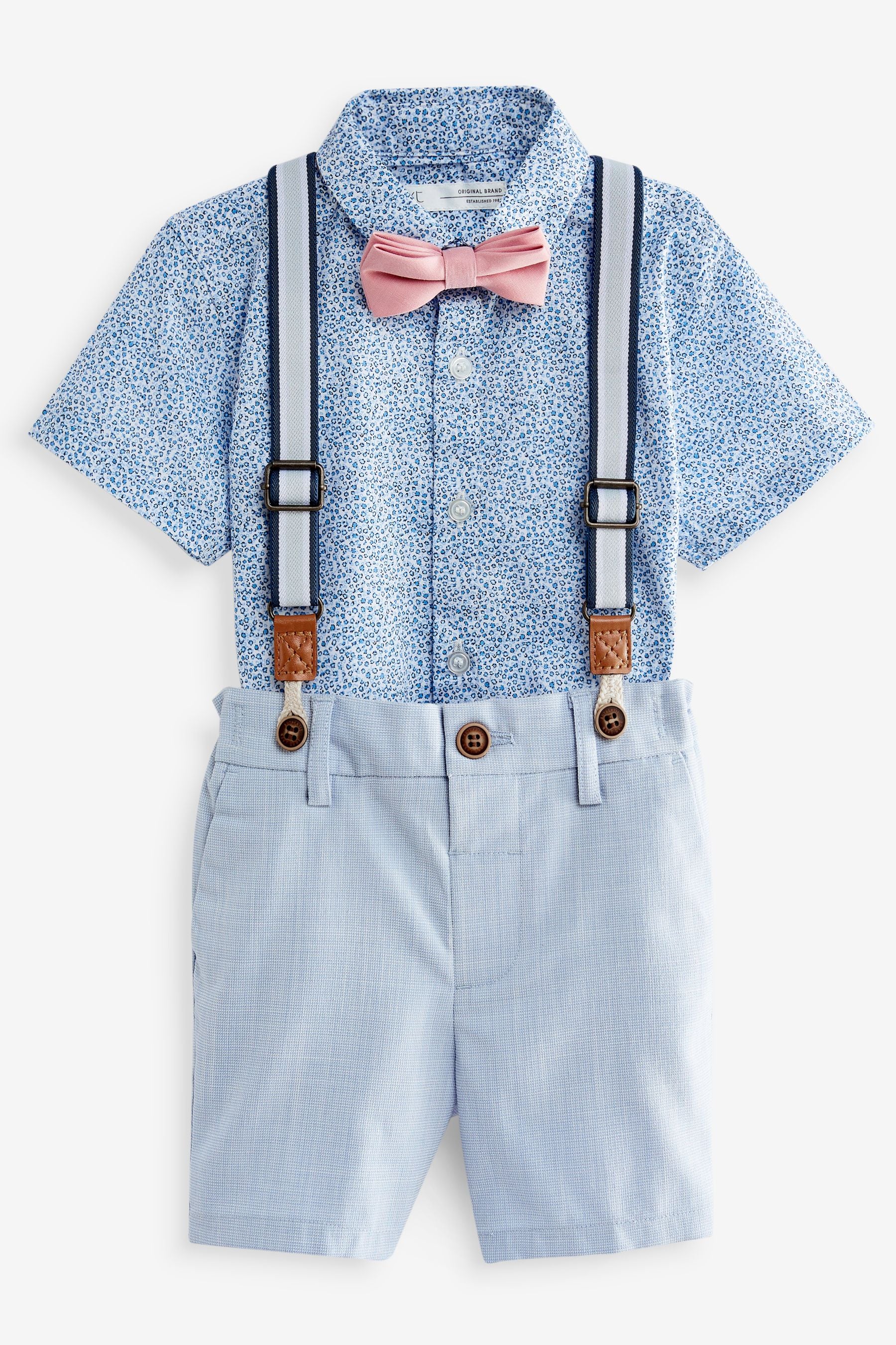 Blue Floral Shirt Short Braces and Bow Tie Set (3mths-9yrs)