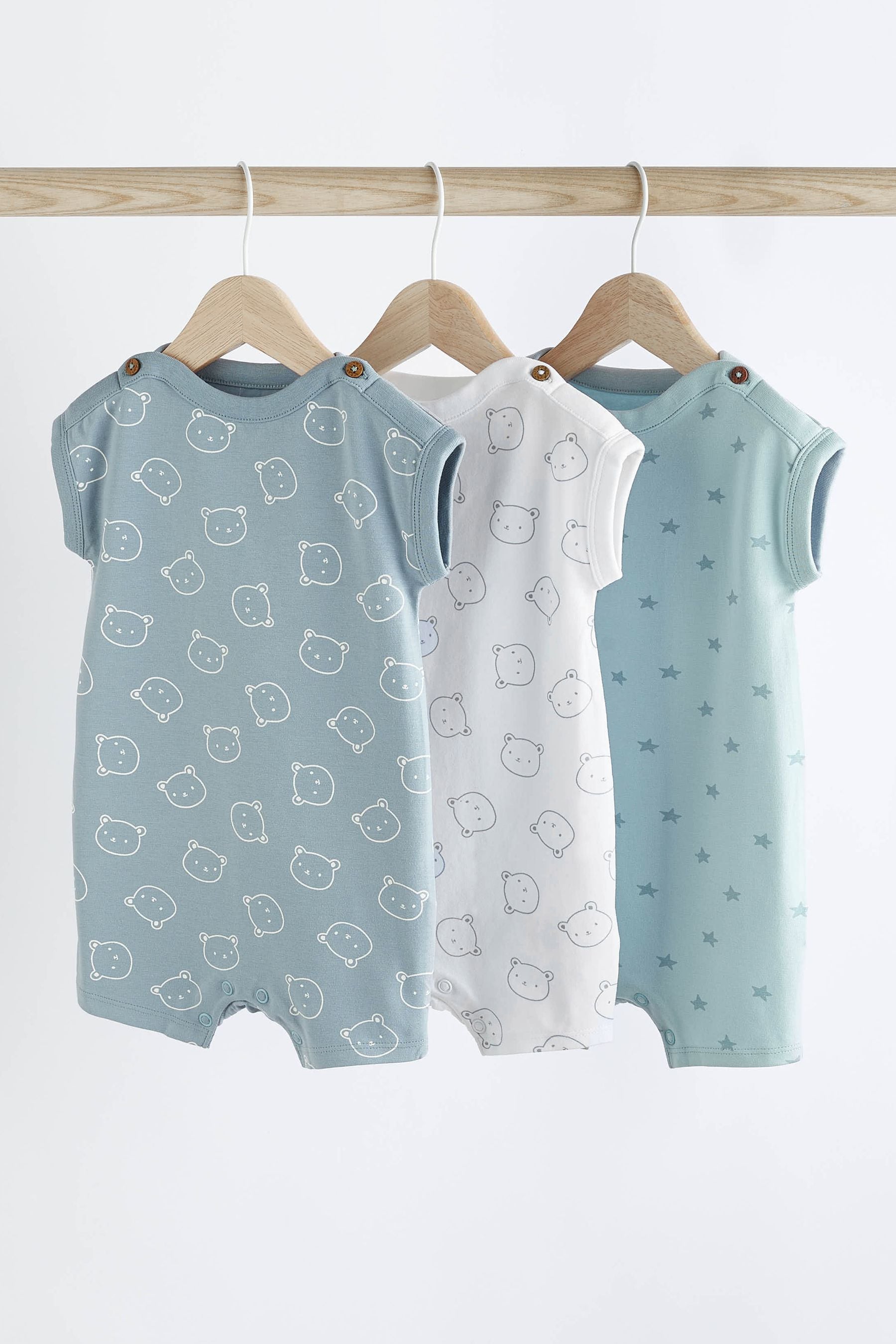 Blue/White Bear Baby Jersey 100% Cotton Rompers 3 Pack