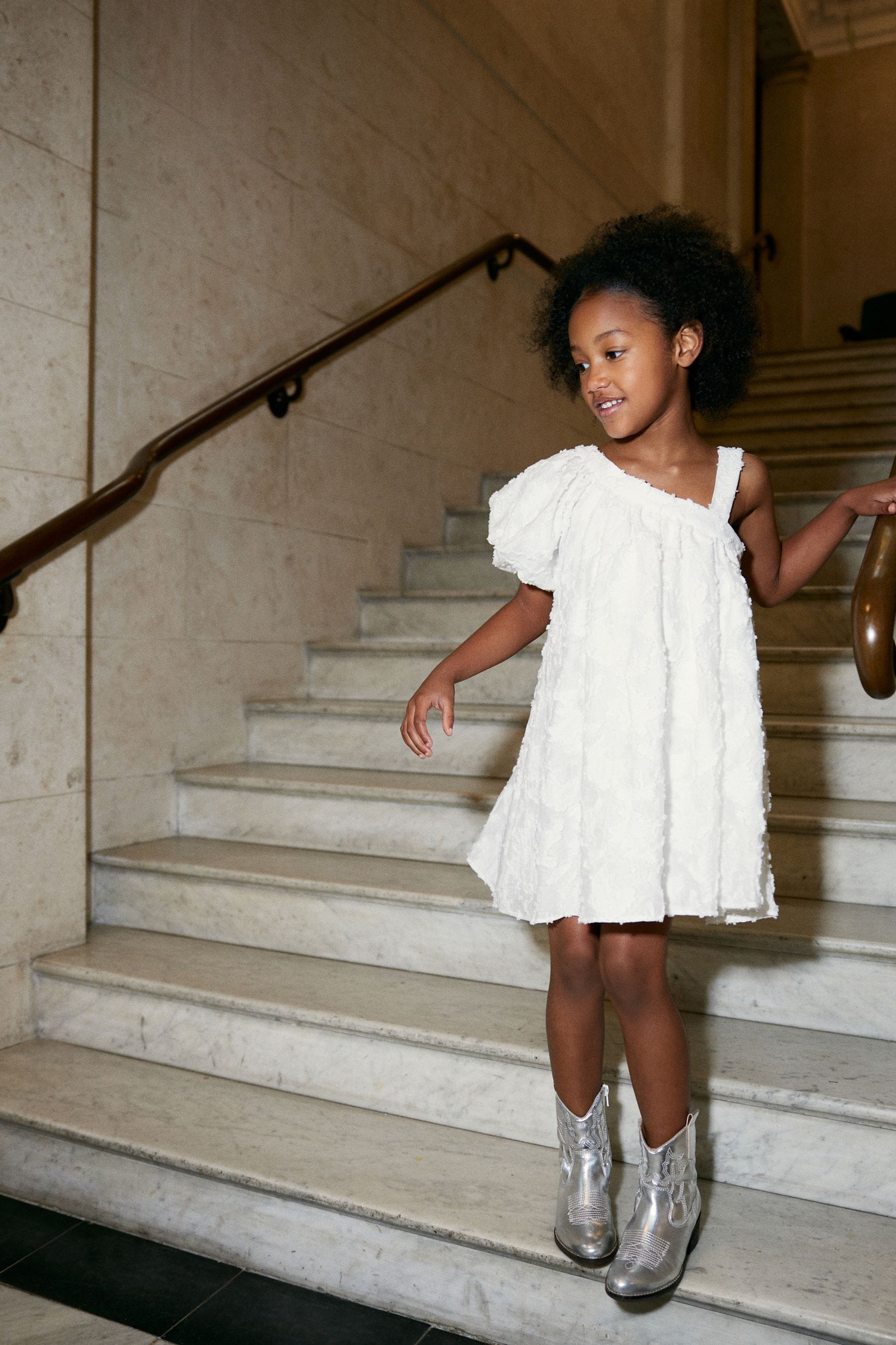 Ivory White Textured One Shoulder Dress (3-16yrs)