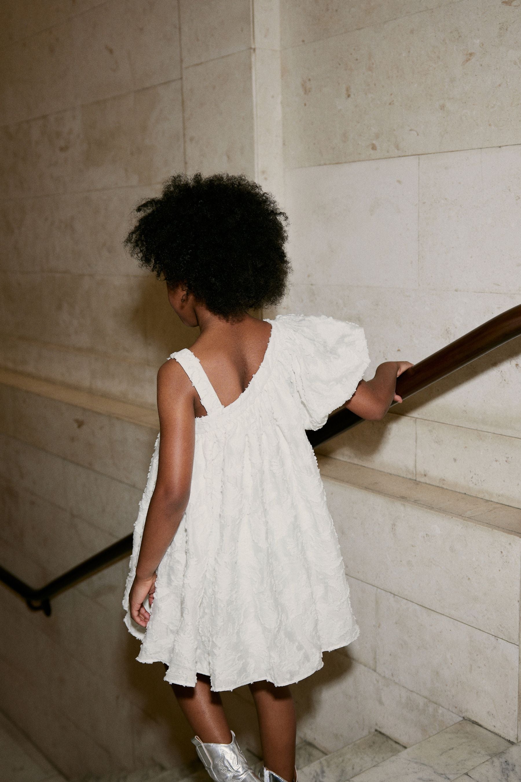 Ivory White Textured One Shoulder Dress (3-16yrs)