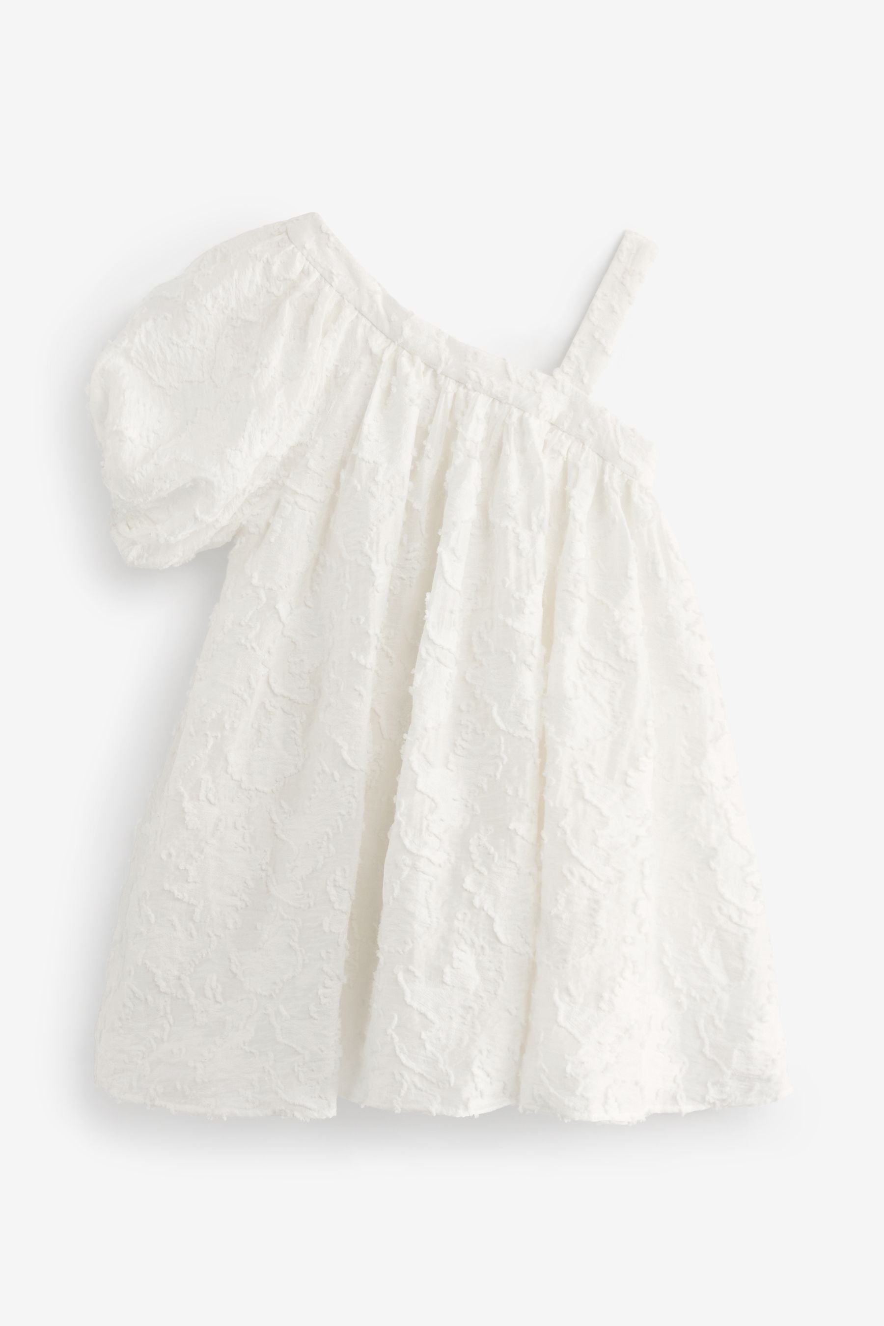 Ivory White Textured One Shoulder Dress (3-16yrs)