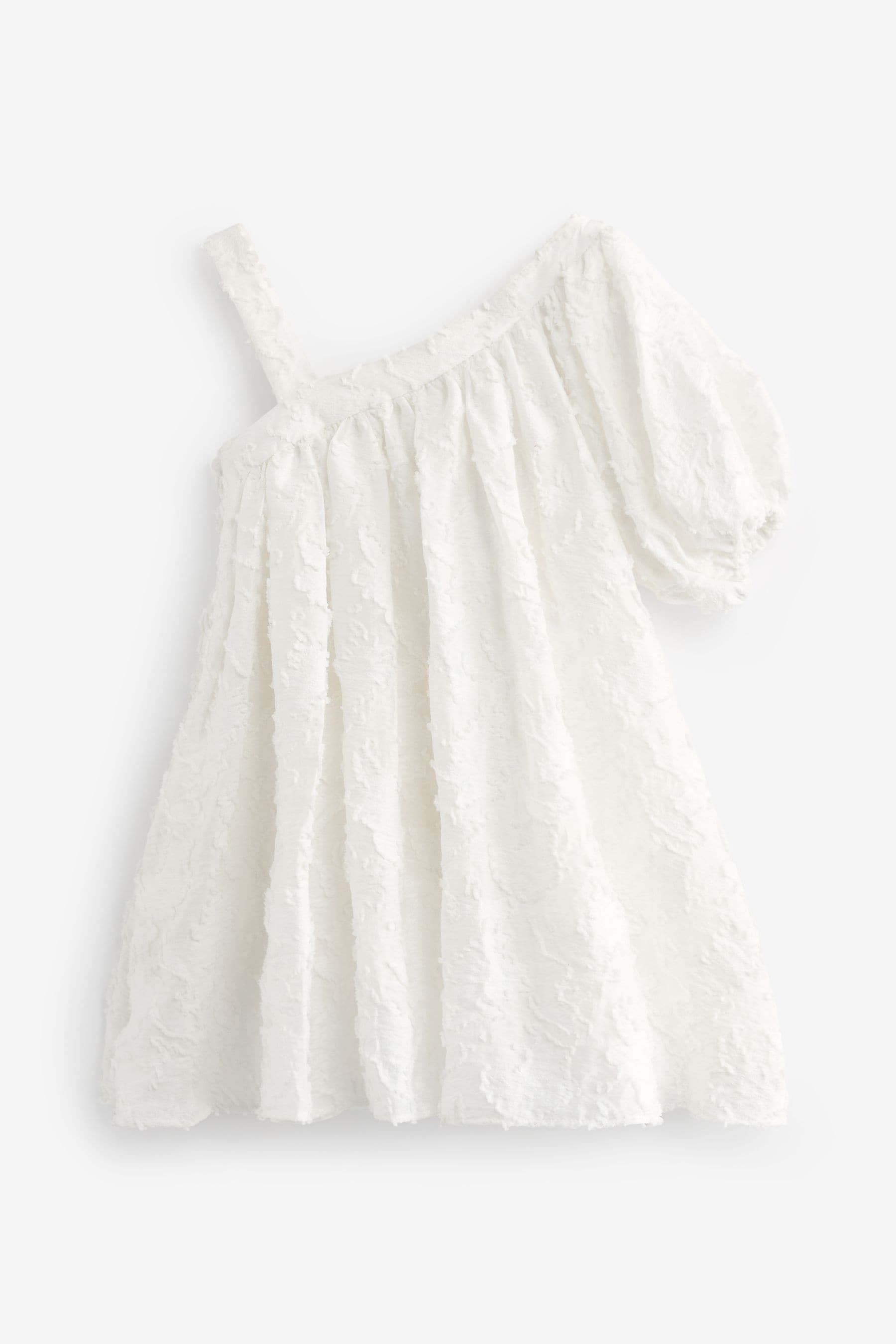 Ivory White Textured One Shoulder Dress (3-16yrs)