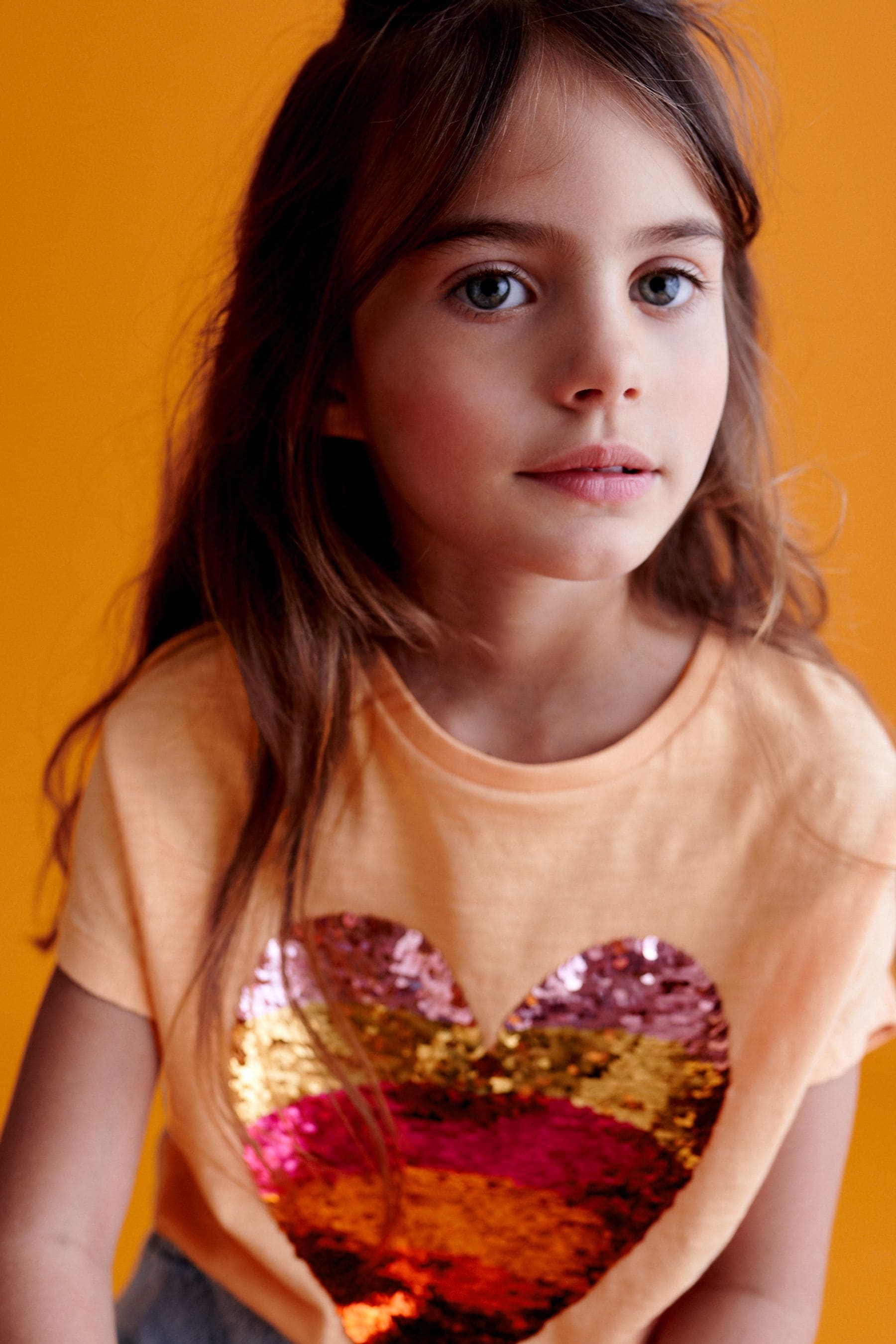 Apricot Orange Heart Sequin T-Shirt (3-16yrs)