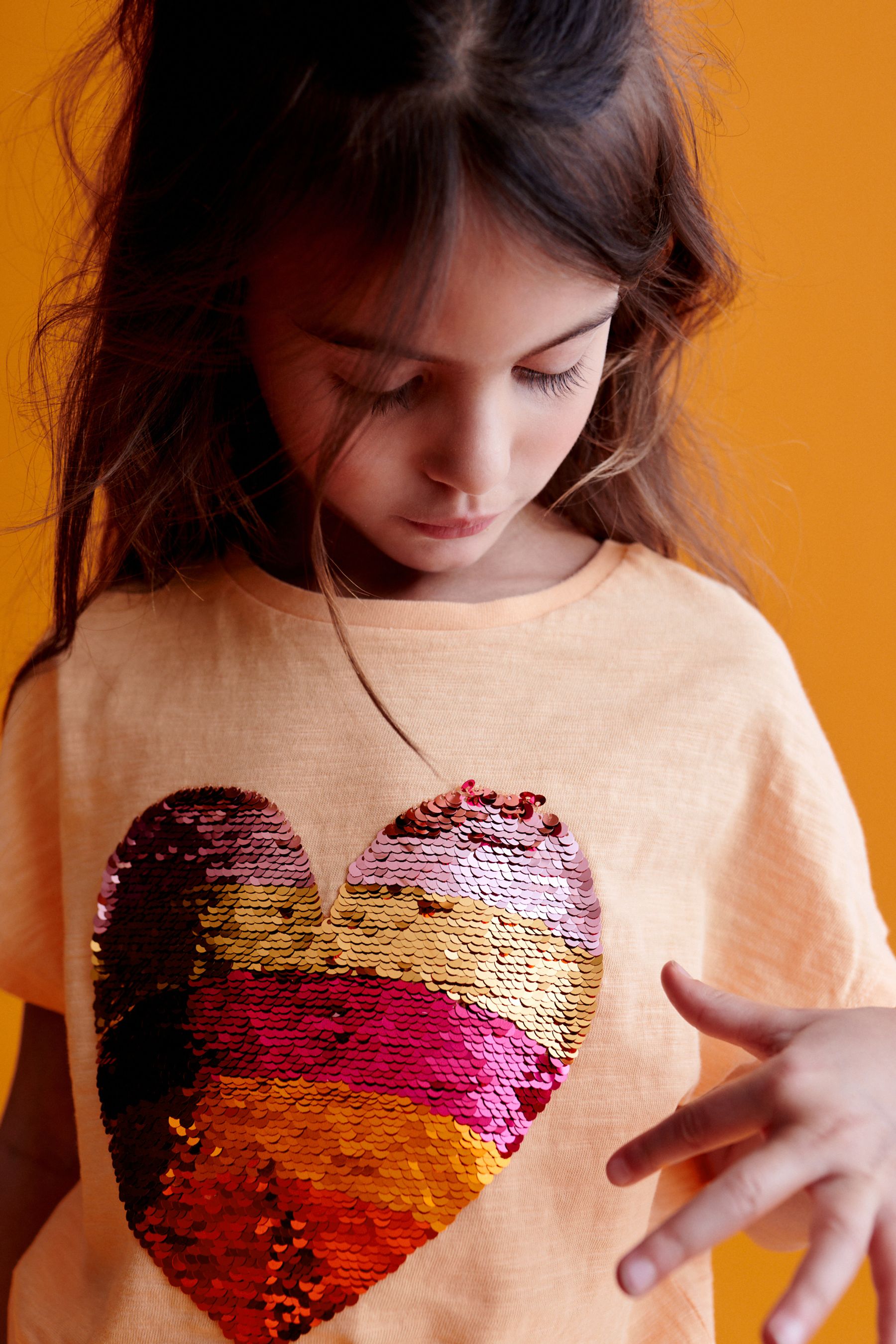 Apricot Orange Heart Sequin T-Shirt (3-16yrs)