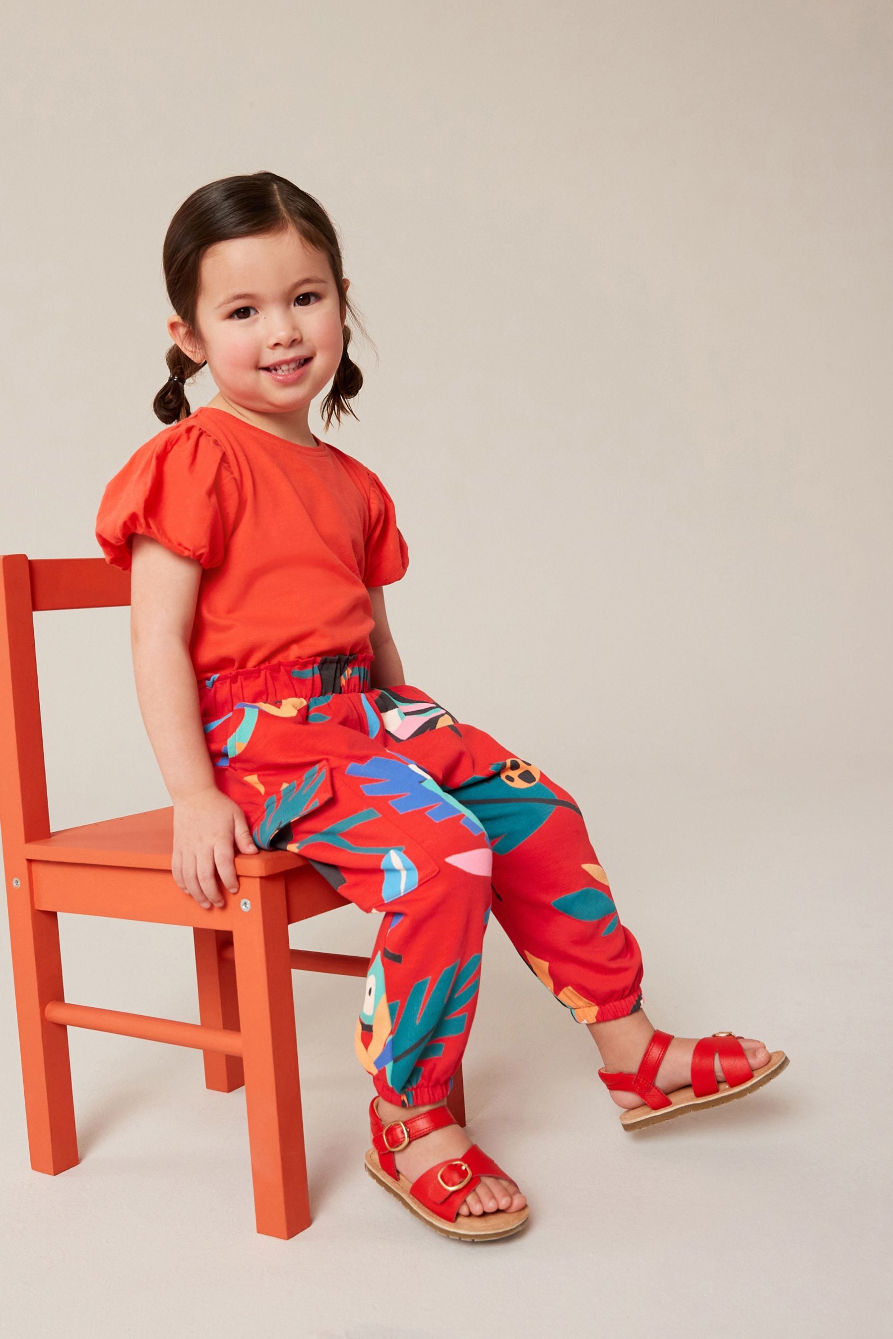 Red Tropical Print Cargo Trousers (3mths-7yrs)