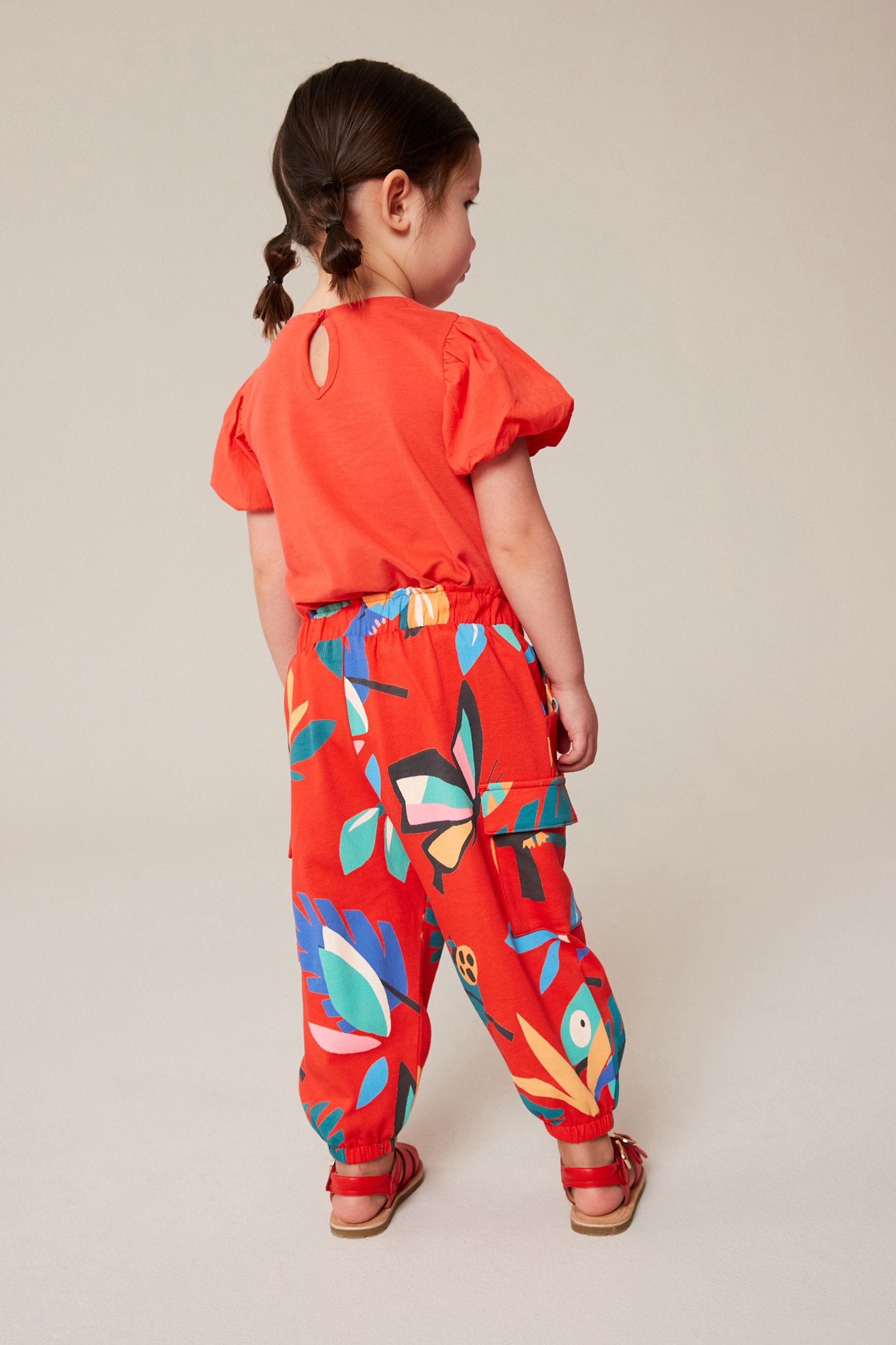 Red Tropical Print Cargo Trousers (3mths-7yrs)