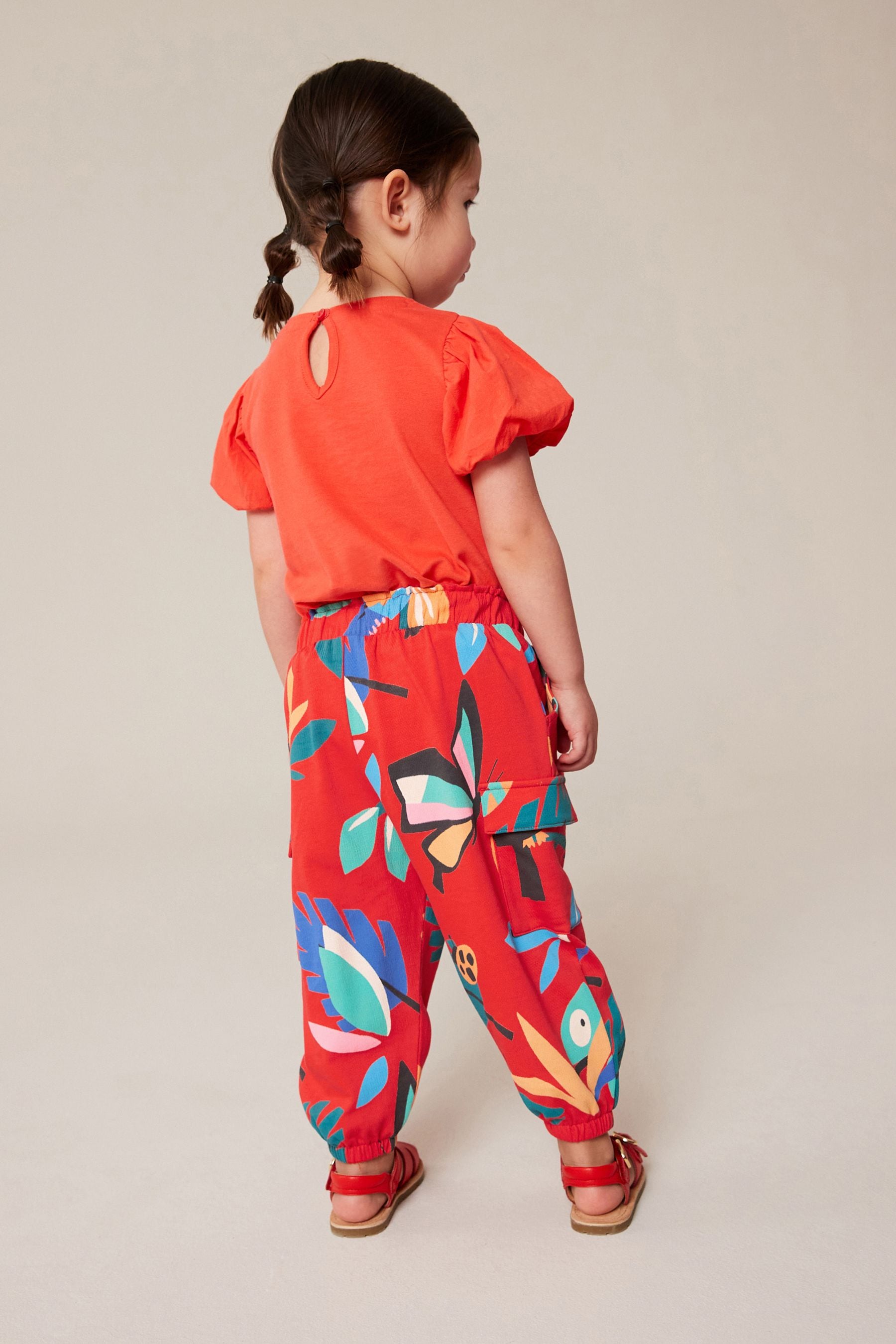 Red Tropical Print Cargo Trousers (3mths-7yrs)