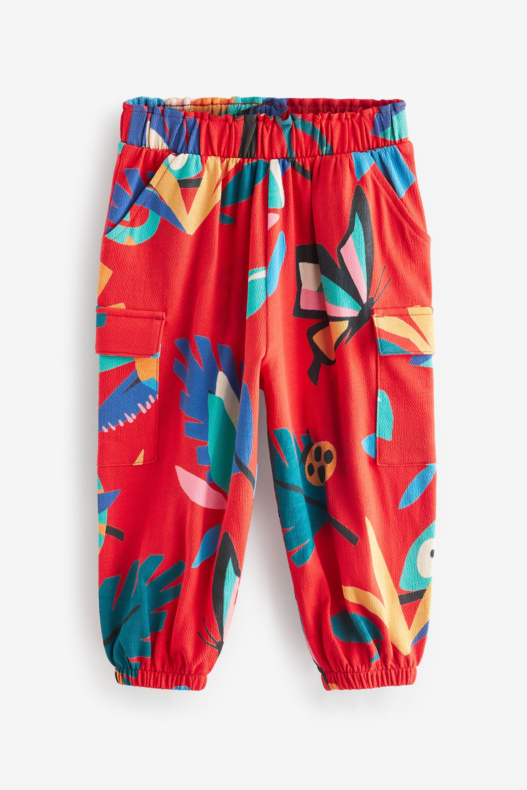 Red Tropical Print Cargo Trousers (3mths-7yrs)