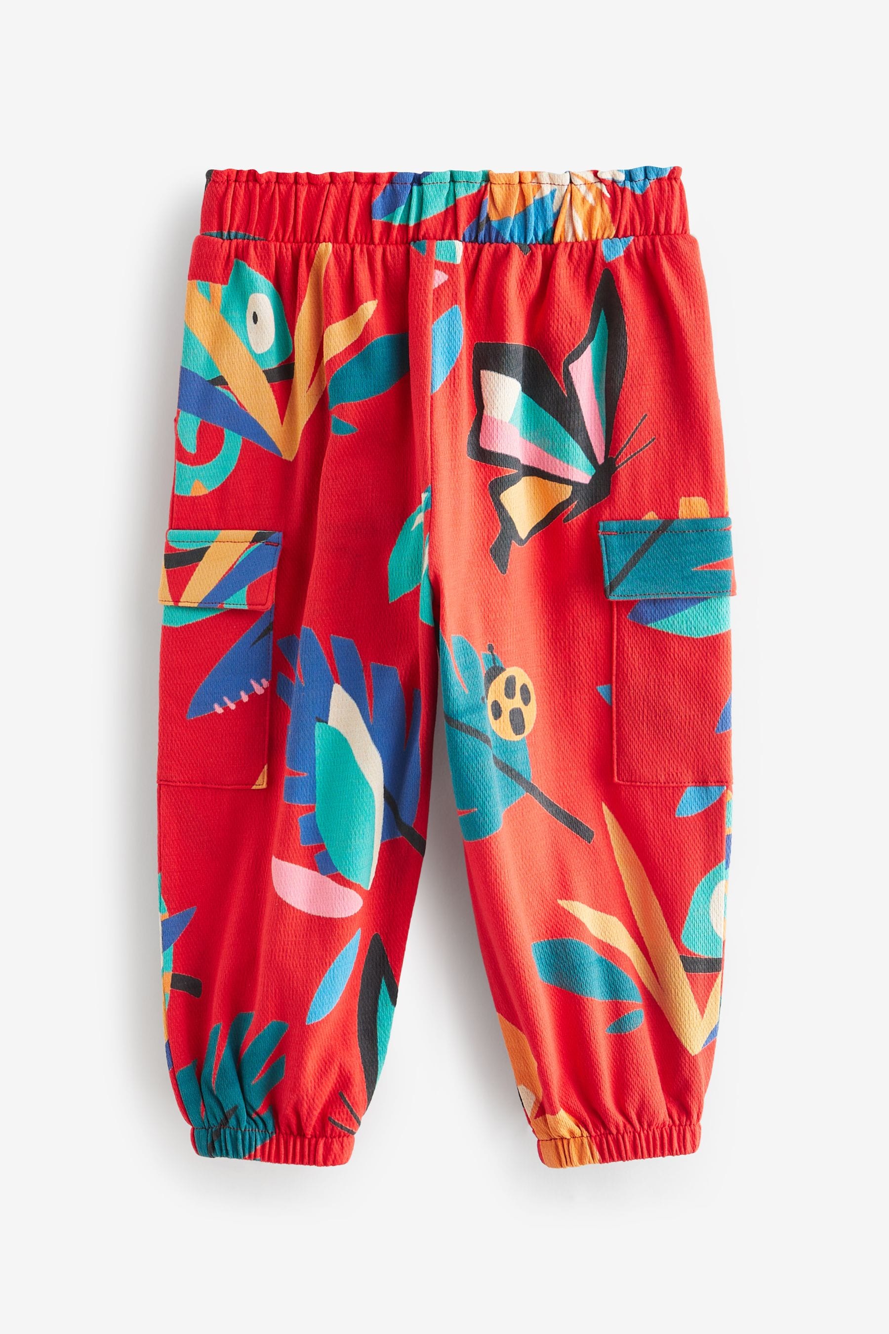 Red Tropical Print Cargo Trousers (3mths-7yrs)