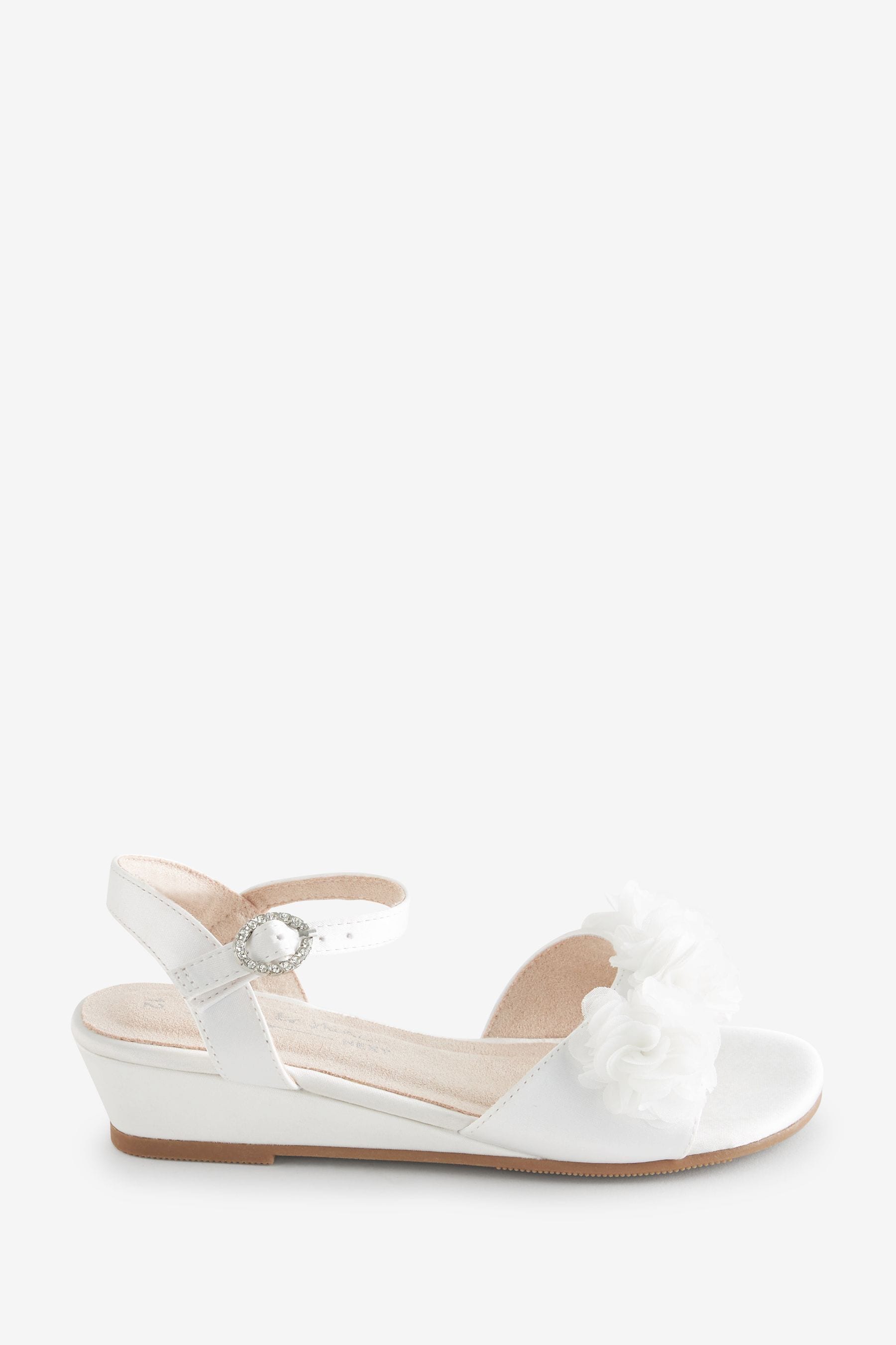 White Wedge Occasion Corsage Flower Sandals