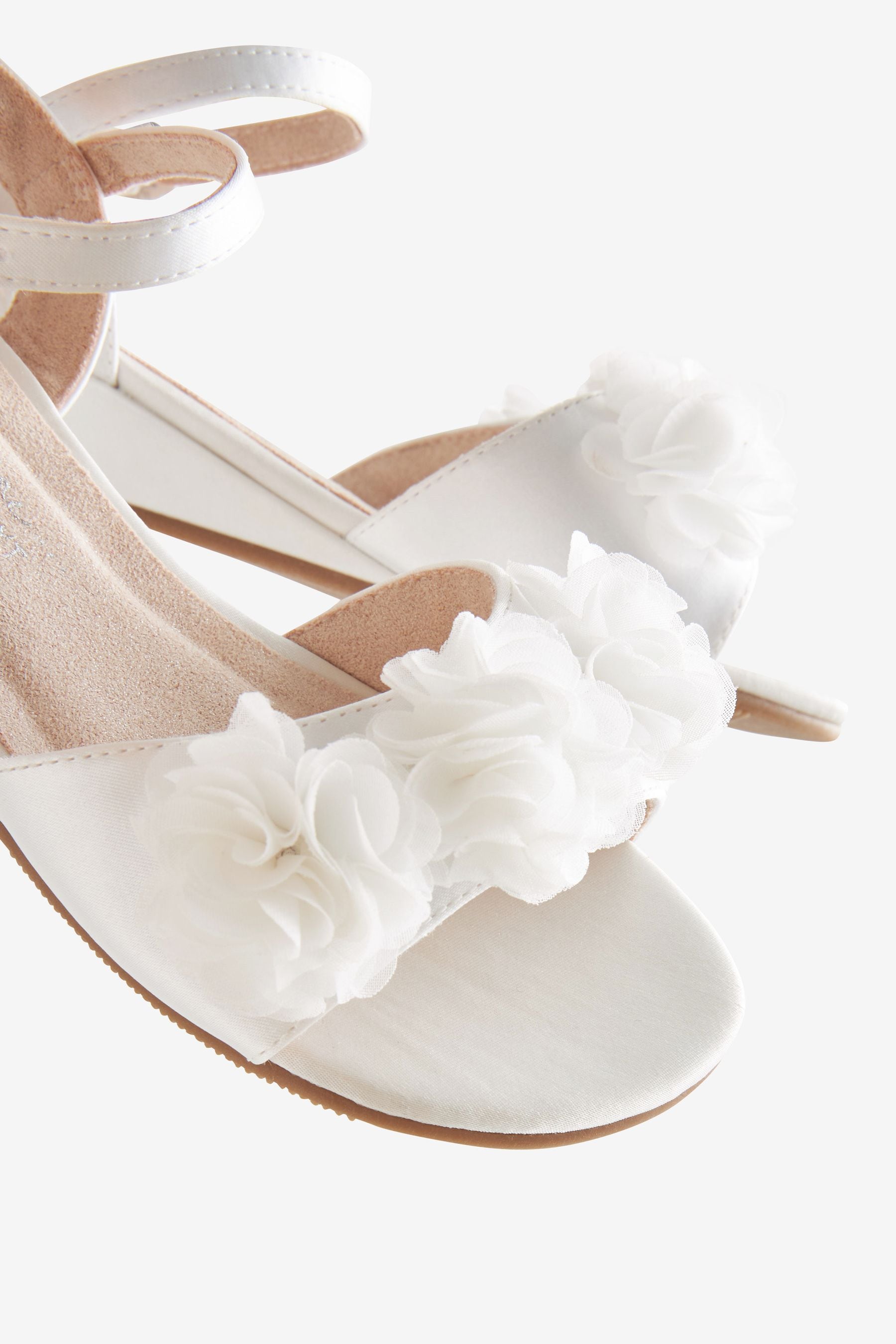 White Wedge Occasion Corsage Flower Sandals