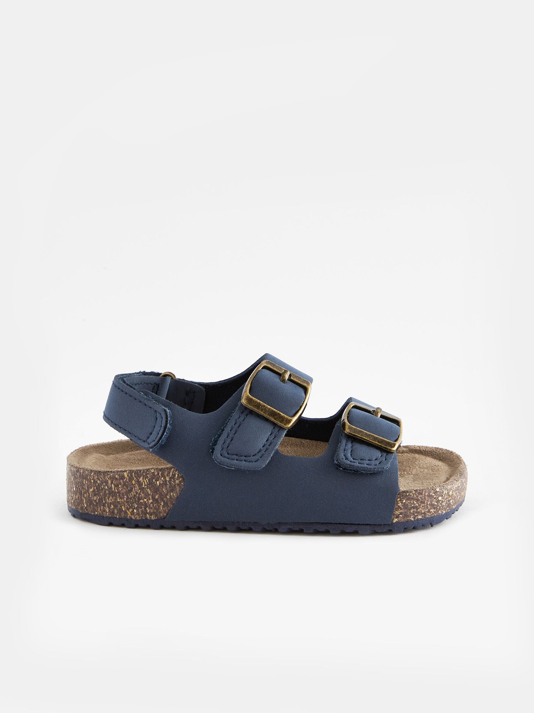 Navy Blue Double Buckle Cushioned Footbed Sandals