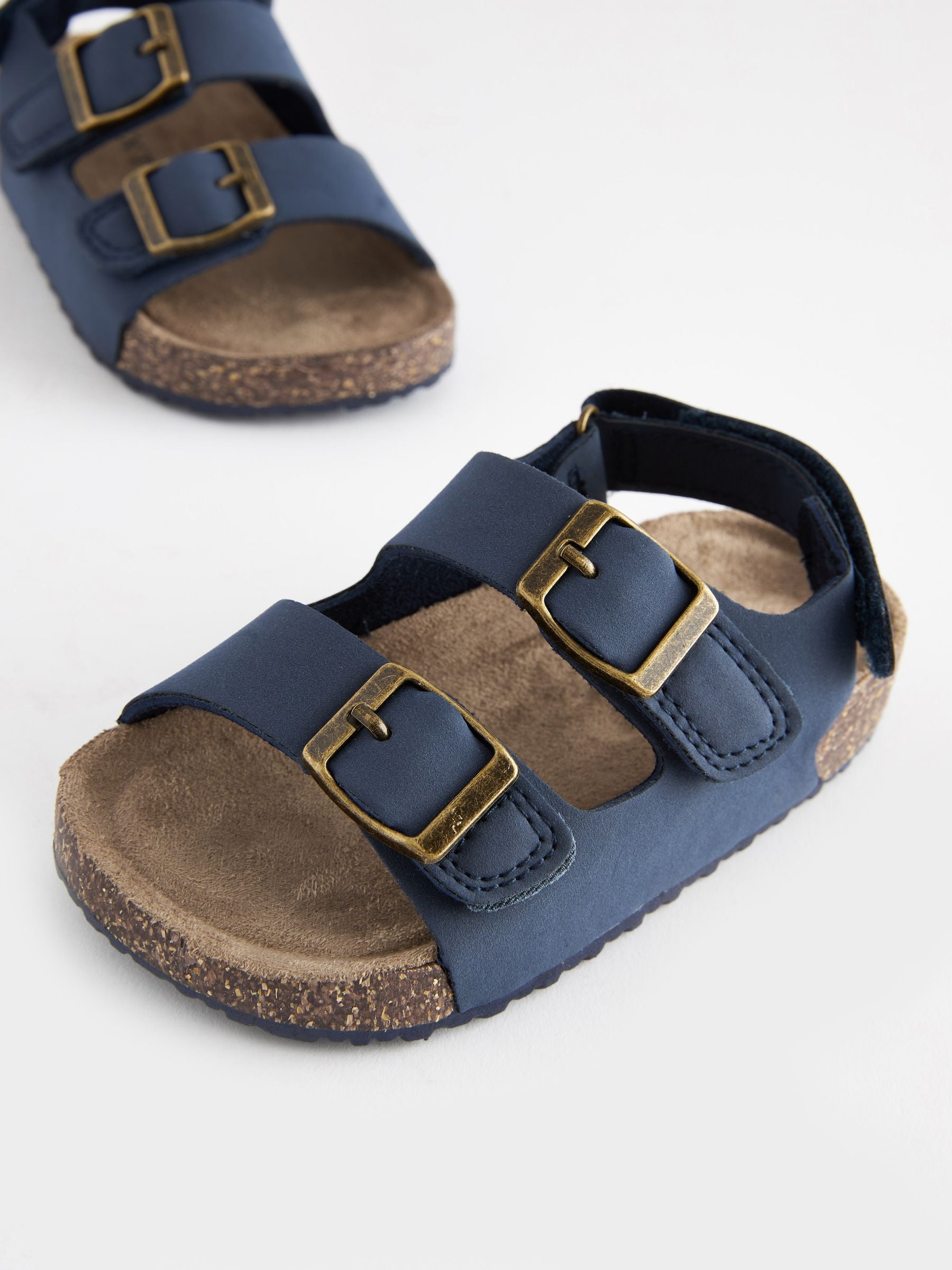 Navy Blue Double Buckle Cushioned Footbed Sandals