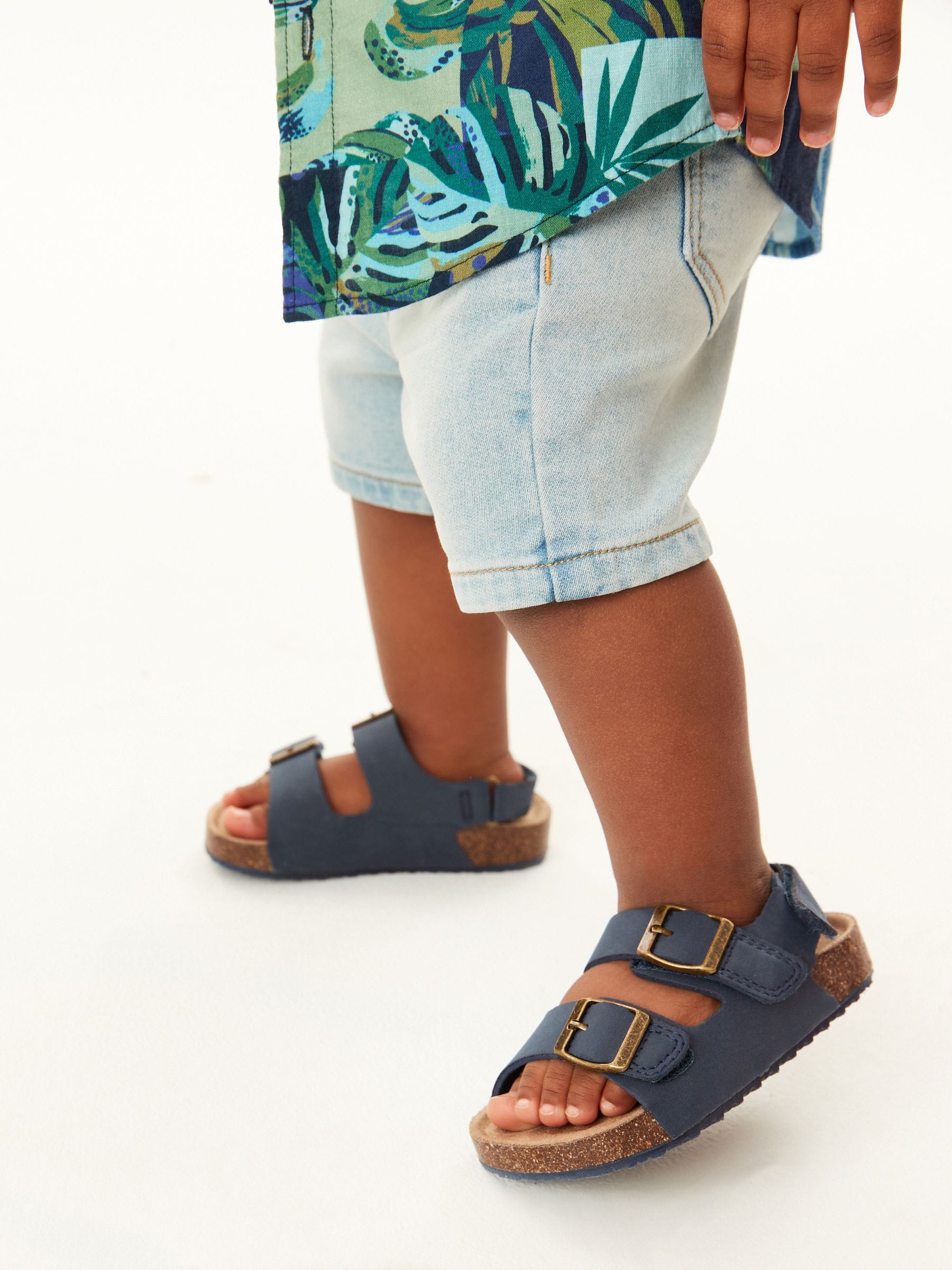 Navy Blue Double Buckle Cushioned Footbed Sandals