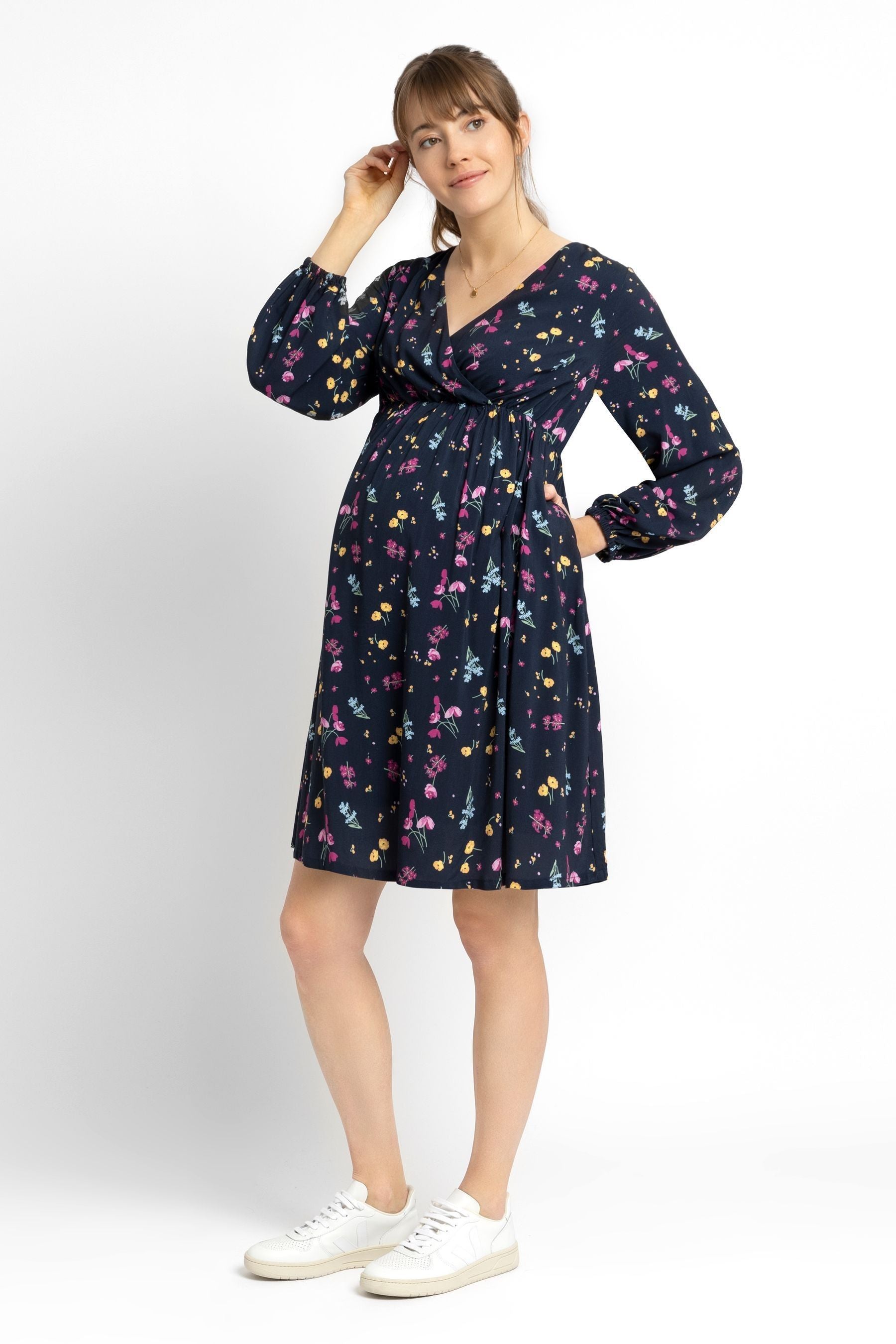 Navy JoJo Maman Bébé Floral Wrap Maternity Dress