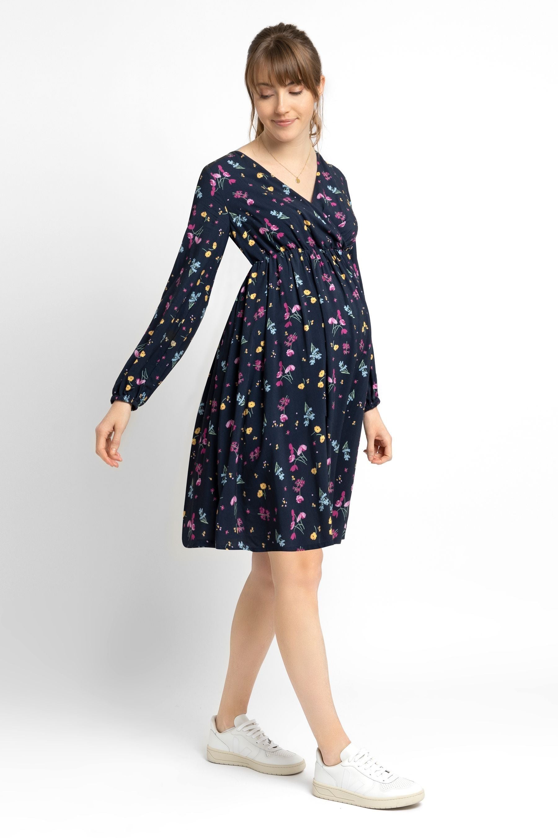 Navy JoJo Maman Bébé Floral Wrap Maternity Dress