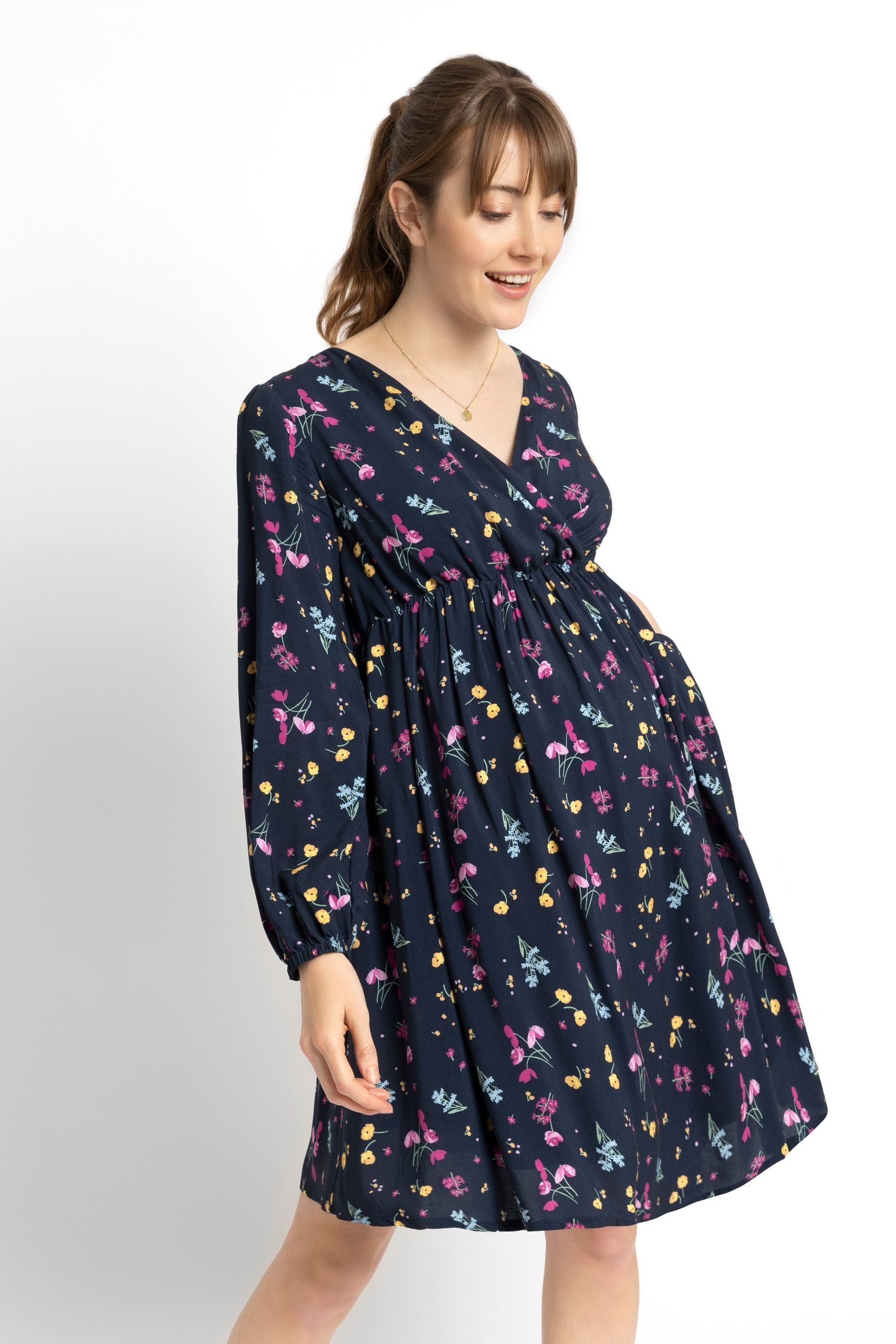 Navy JoJo Maman Bébé Floral Wrap Maternity Dress