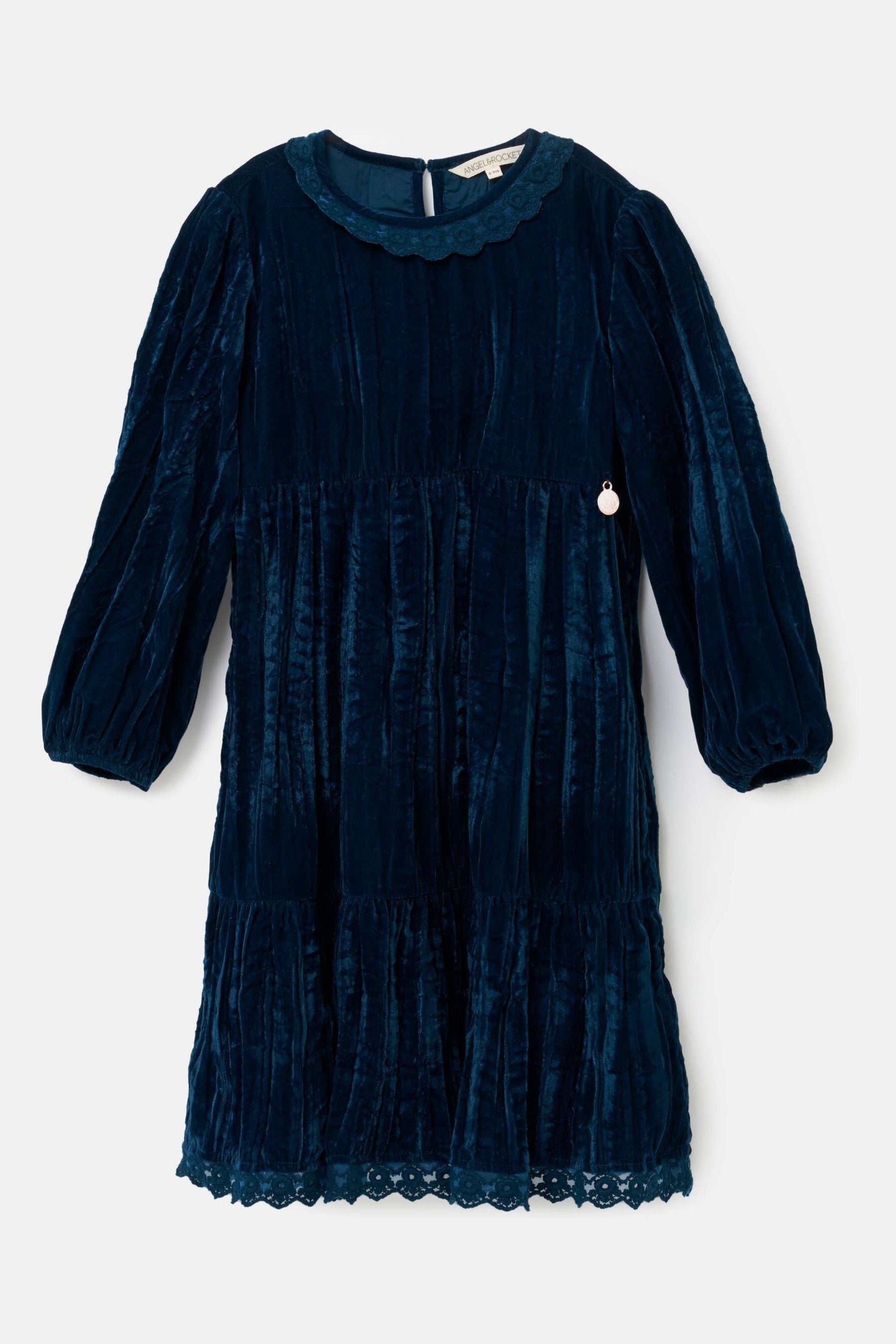 Angel & Rocket Blue Mia Crushed Velvet Lace Collar Dress