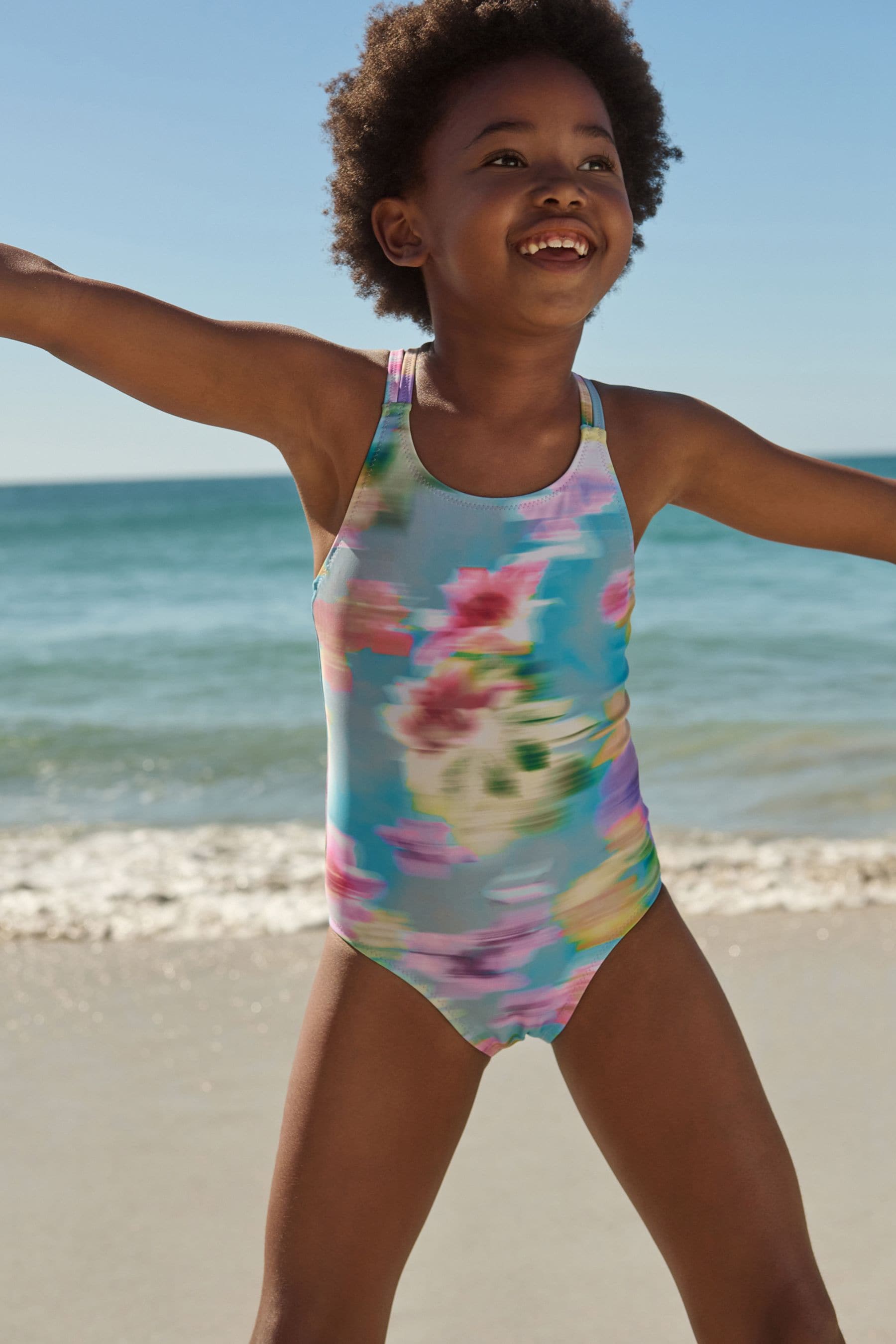 Blue Blurred Floral Swimsuit (3-16yrs)