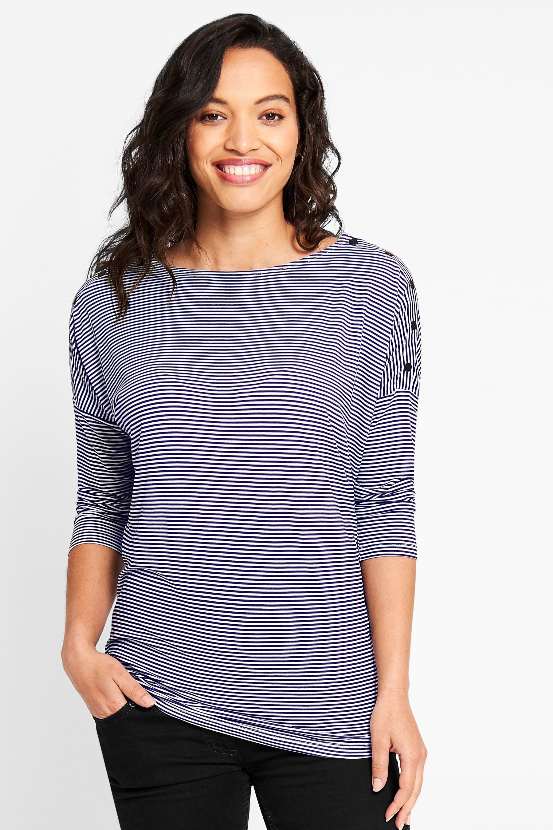 Navy JoJo Maman Bébé Shoulder Opening Maternity & Nursing Top