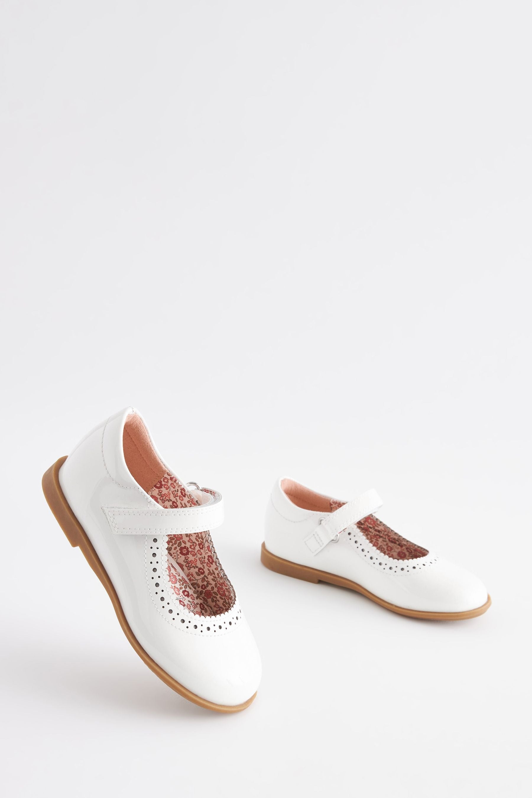 White Patent Leather Standard Fit (F) Brogue Mary Jane Shoes