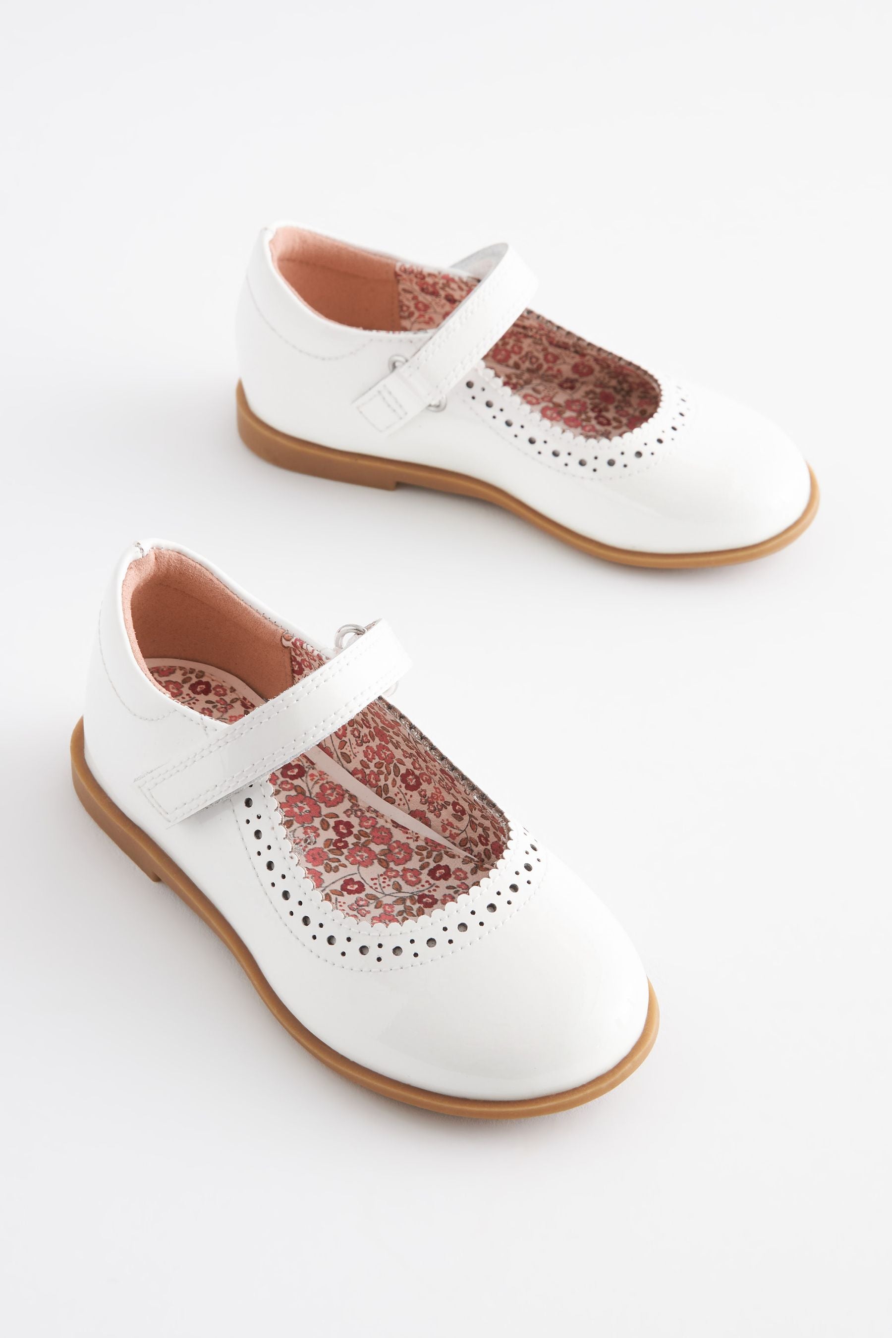 White Patent Leather Standard Fit (F) Brogue Mary Jane Shoes